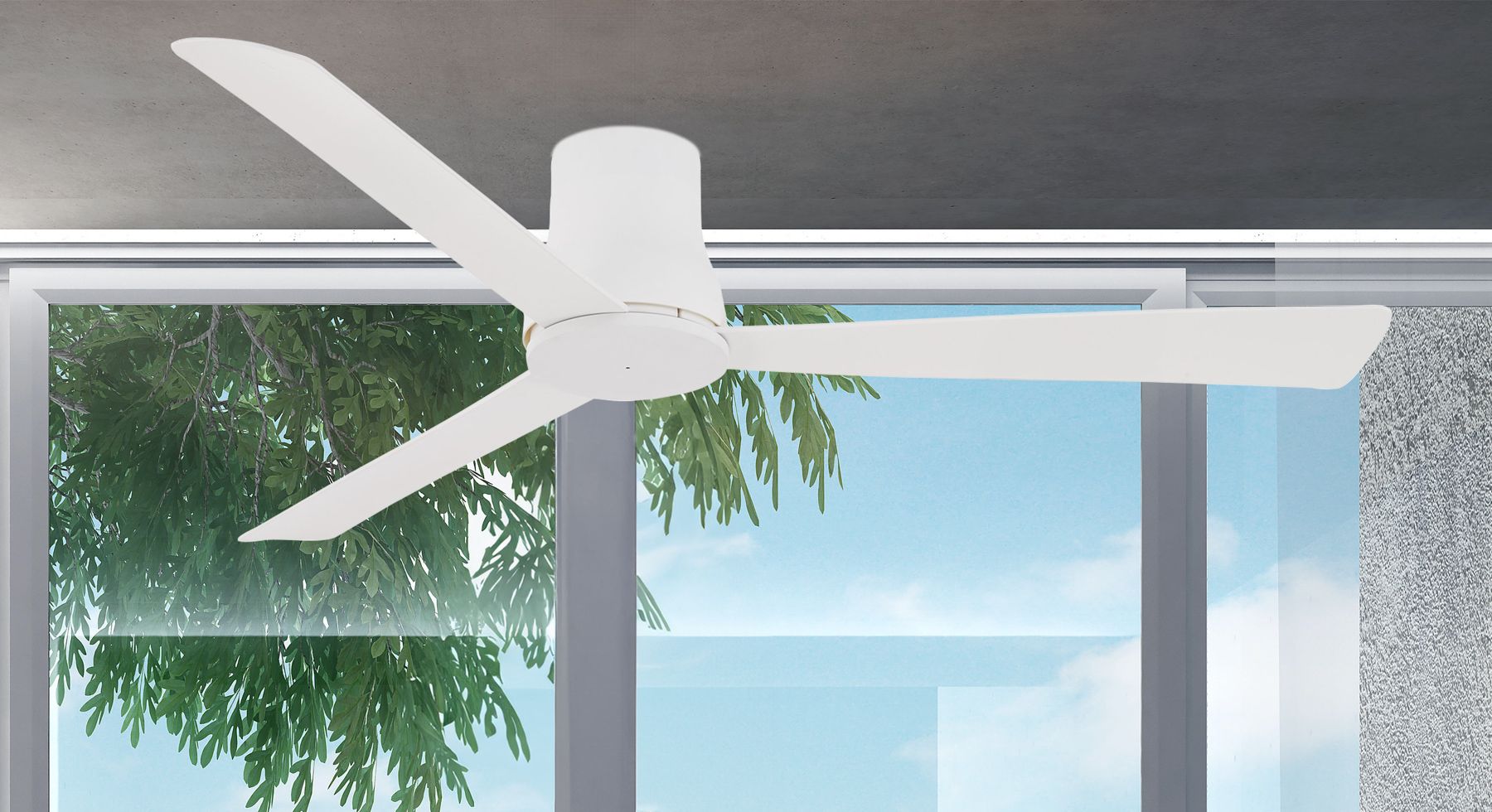 Minka Aire Simple Flush 60-Inch Flat White Hugger Ceiling Fan in scene