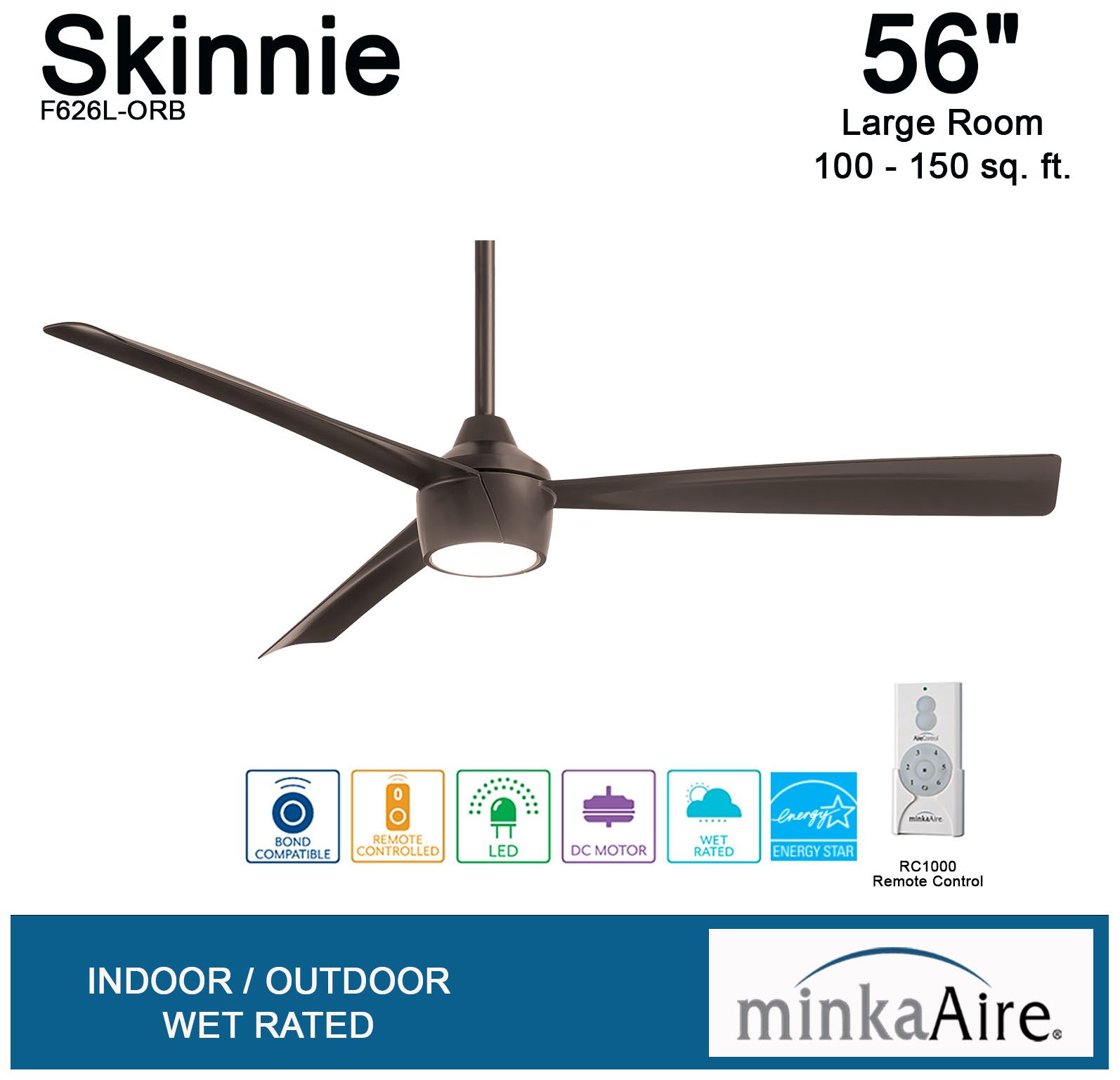 Image 6 Minka Aire Skinnie 56-in LED Oil Rubbed Bronze Outdoor Ceiling Fan more views