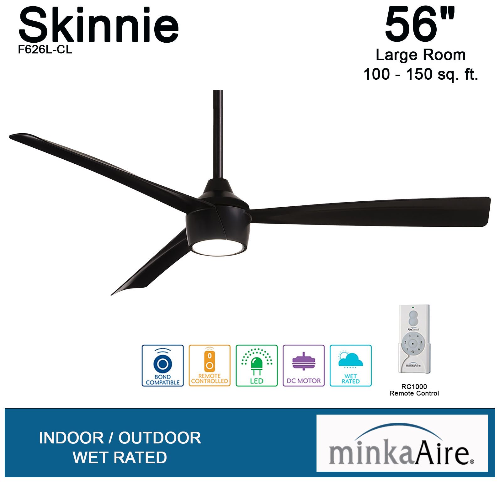 Image 7 Minka Aire Skinnie 56-inch LED Black Outdoor Ceiling Fan more views