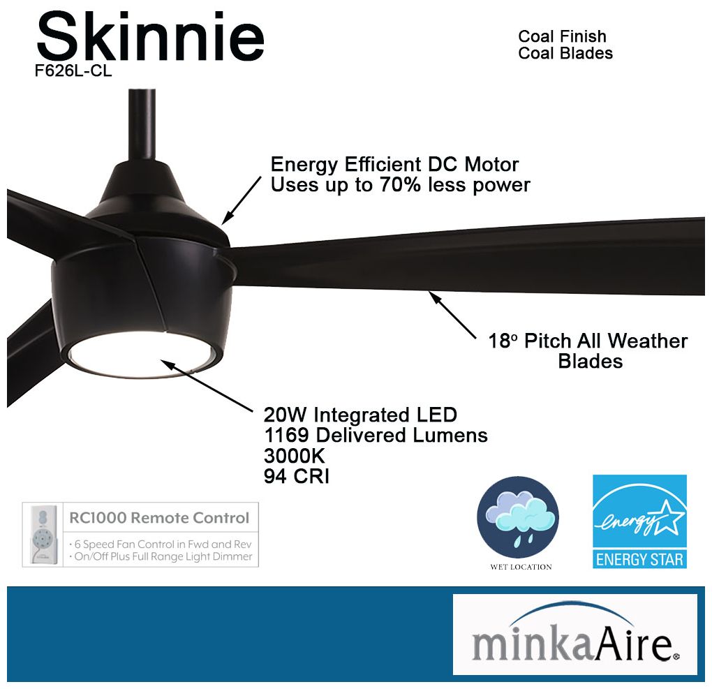 Minka Aire Skinnie 56-inch LED Black Outdoor Ceiling Fan