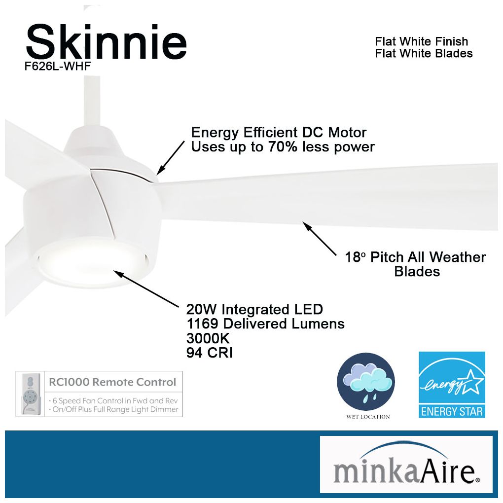 Image 5 Minka Aire Skinnie 56-inch LED Flat White Outdoor Ceiling Fan more views