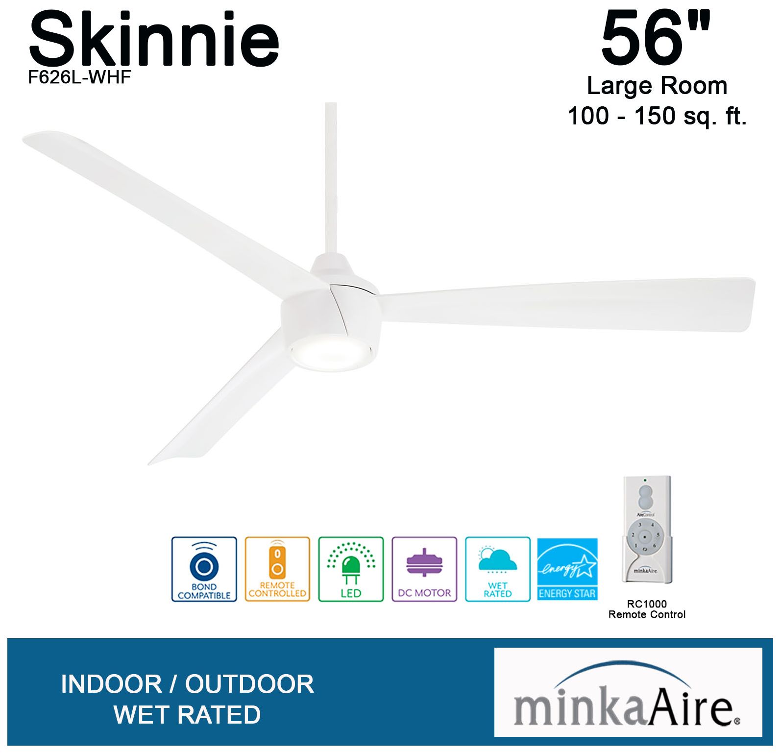 Image 7 Minka Aire Skinnie 56-inch LED Flat White Outdoor Ceiling Fan more views