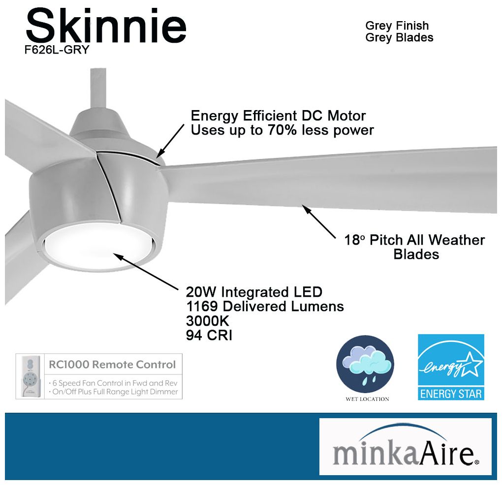 Image 6 Minka Aire Skinnie 56-inch LED Grey Outdoor Ceiling Fan more views