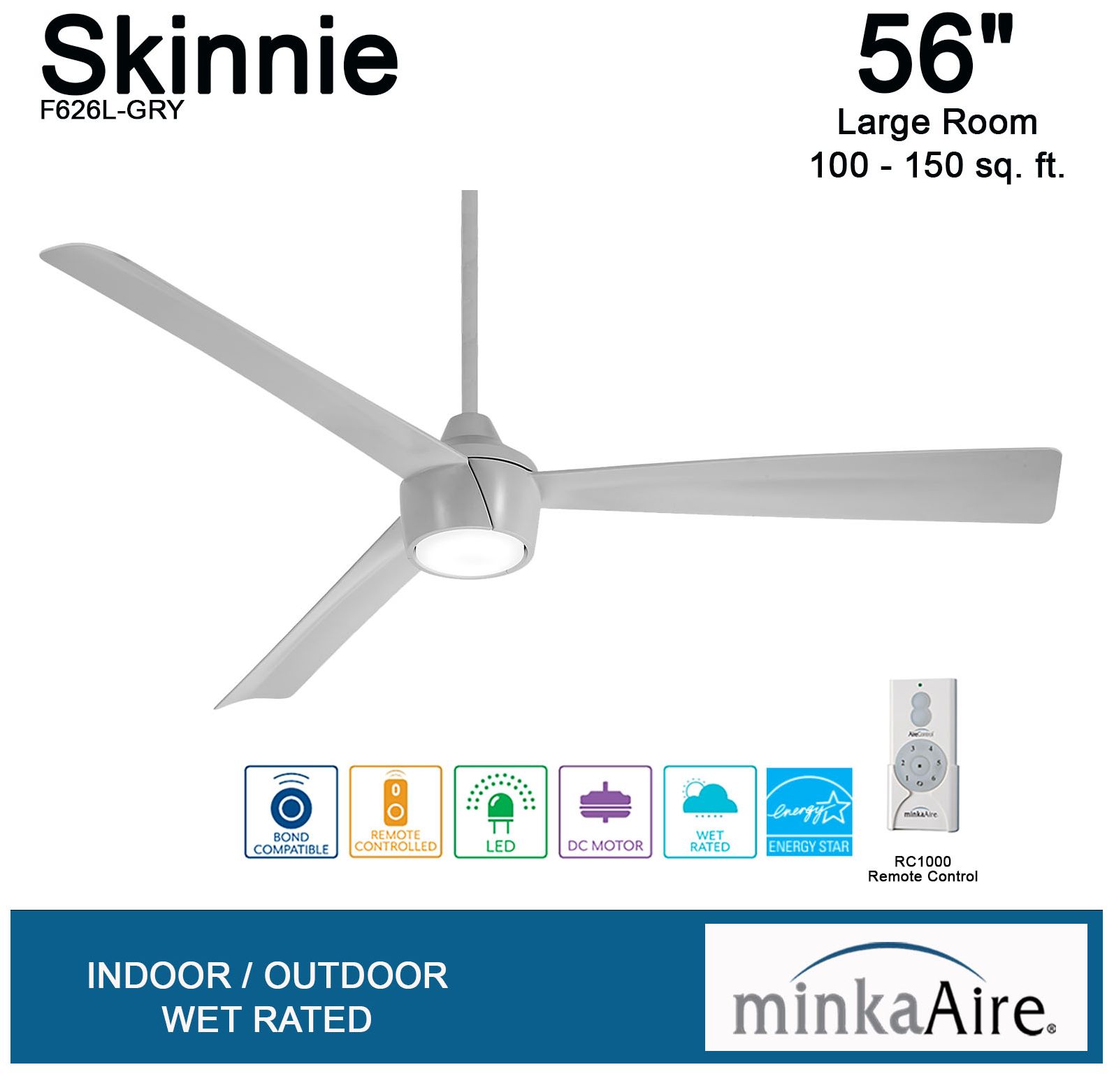 Image 7 Minka Aire Skinnie 56-inch LED Grey Outdoor Ceiling Fan more views
