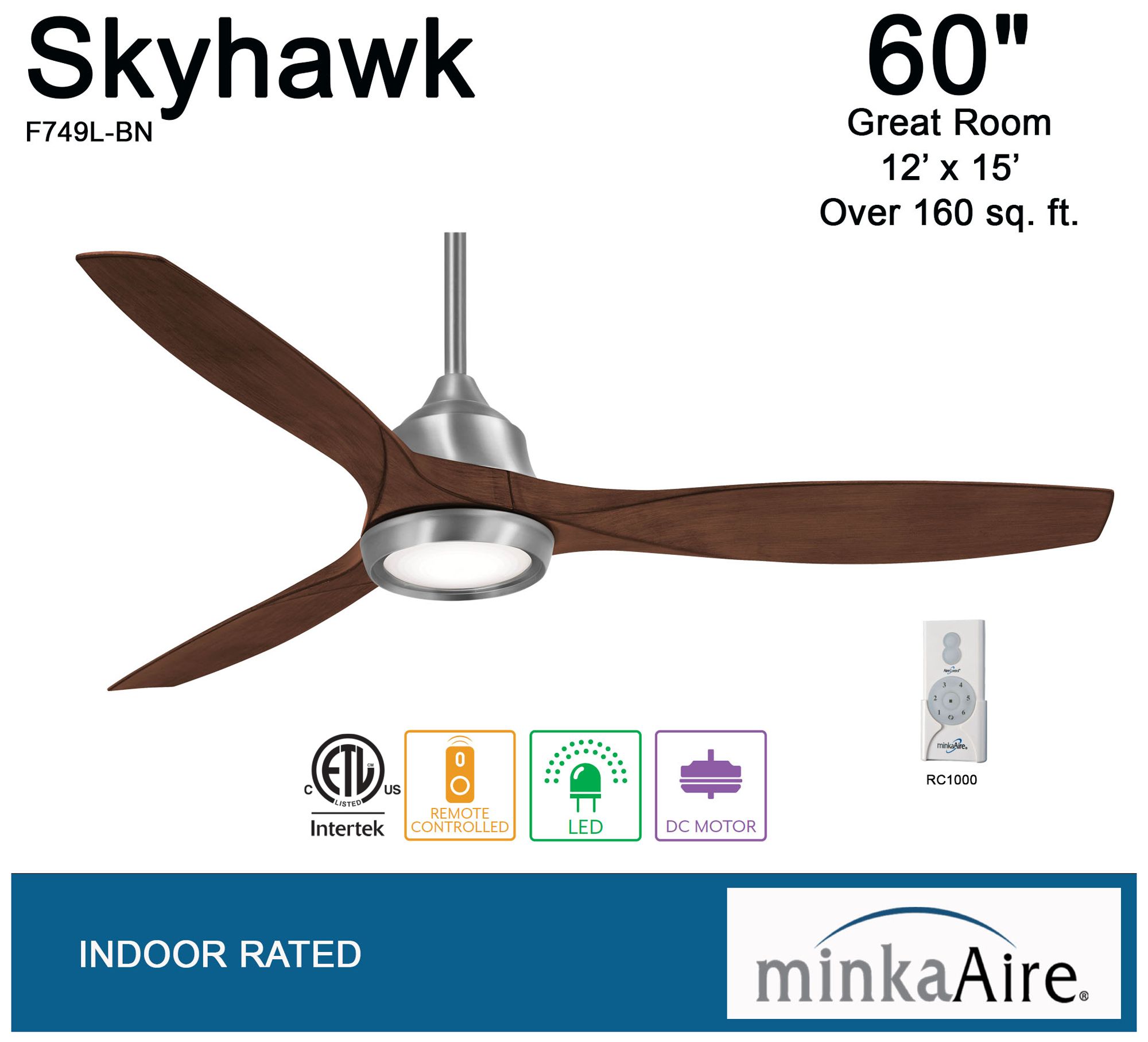 Image 5 Minka Aire Skyhawk 60-inch LED Brushed Nickel Indoor Ceiling Fan more views