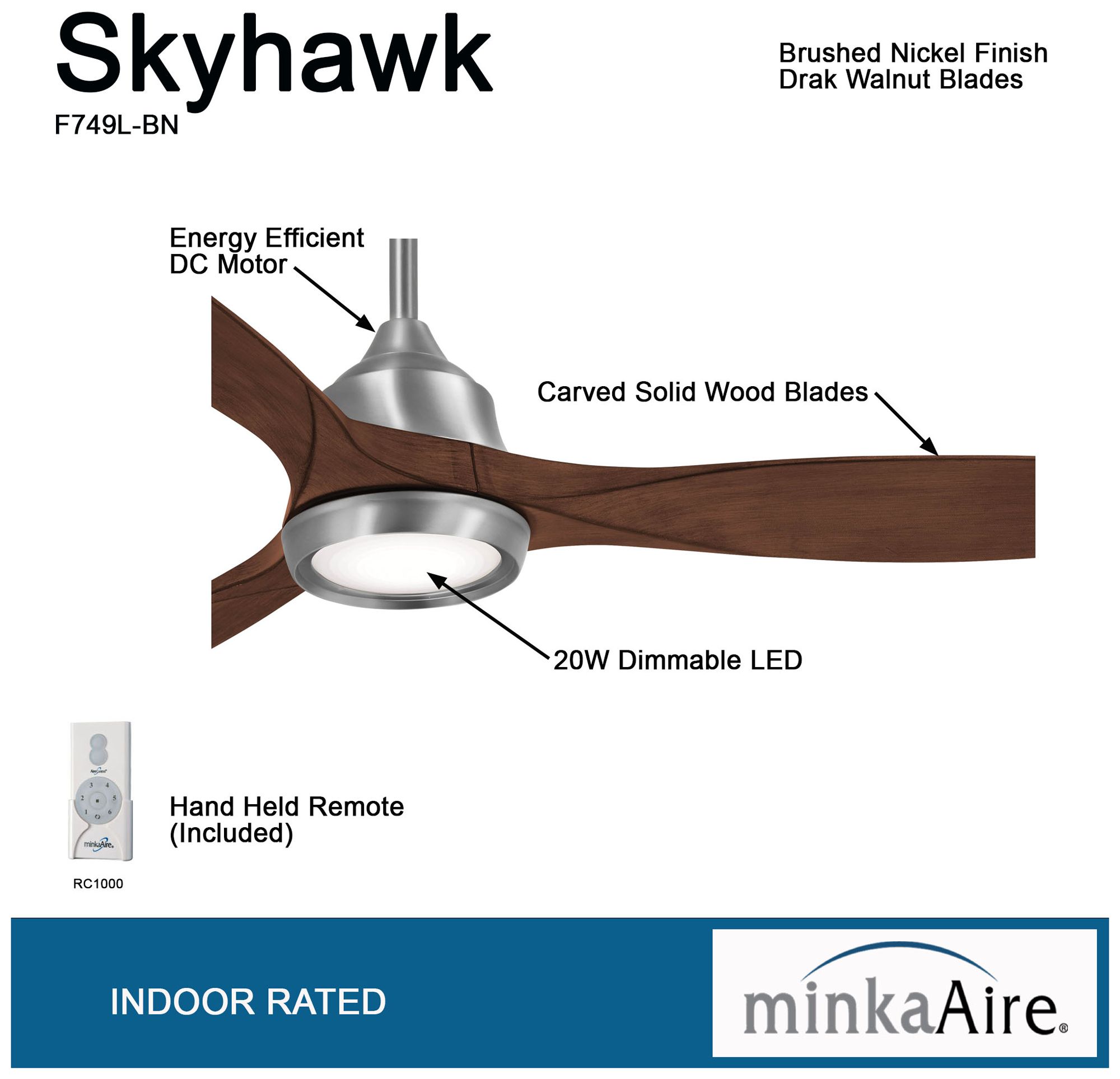 Image 7 Minka Aire Skyhawk 60-inch LED Brushed Nickel Indoor Ceiling Fan more views
