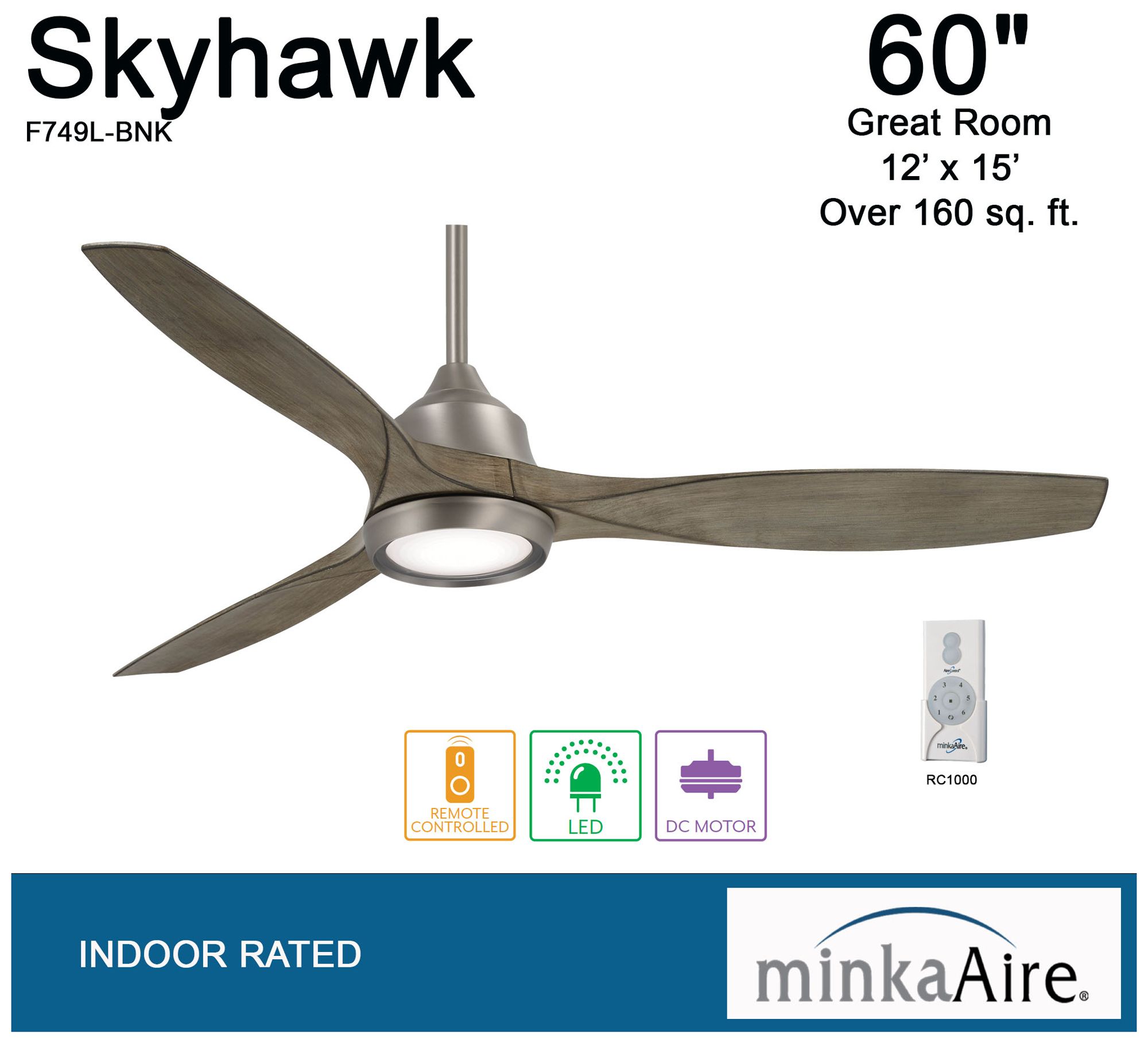 Image 5 Minka Aire Skyhawk 60-inch LED Burnished Nickel Indoor Ceiling Fan more views