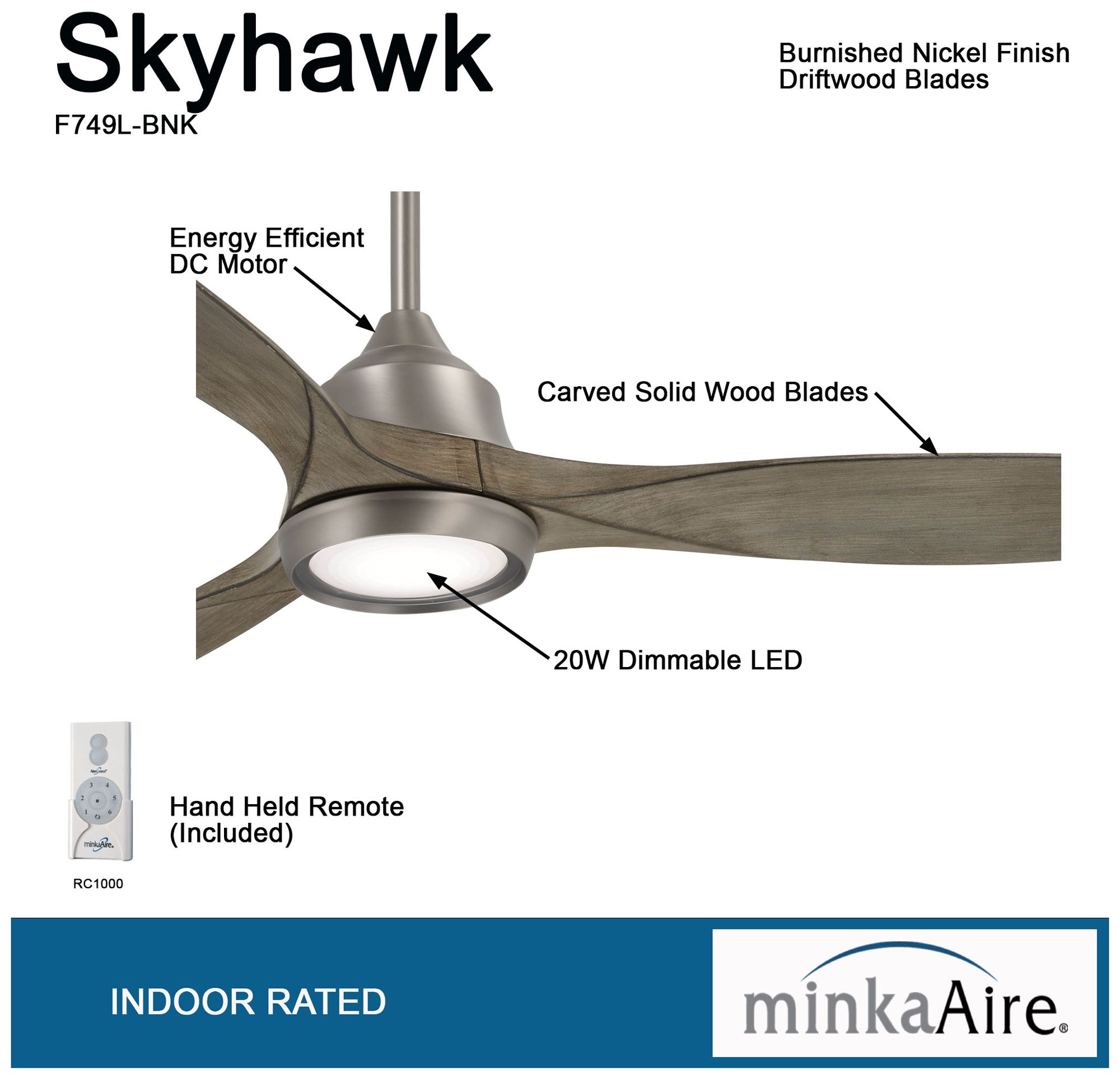 Image 7 Minka Aire Skyhawk 60-inch LED Burnished Nickel Indoor Ceiling Fan more views