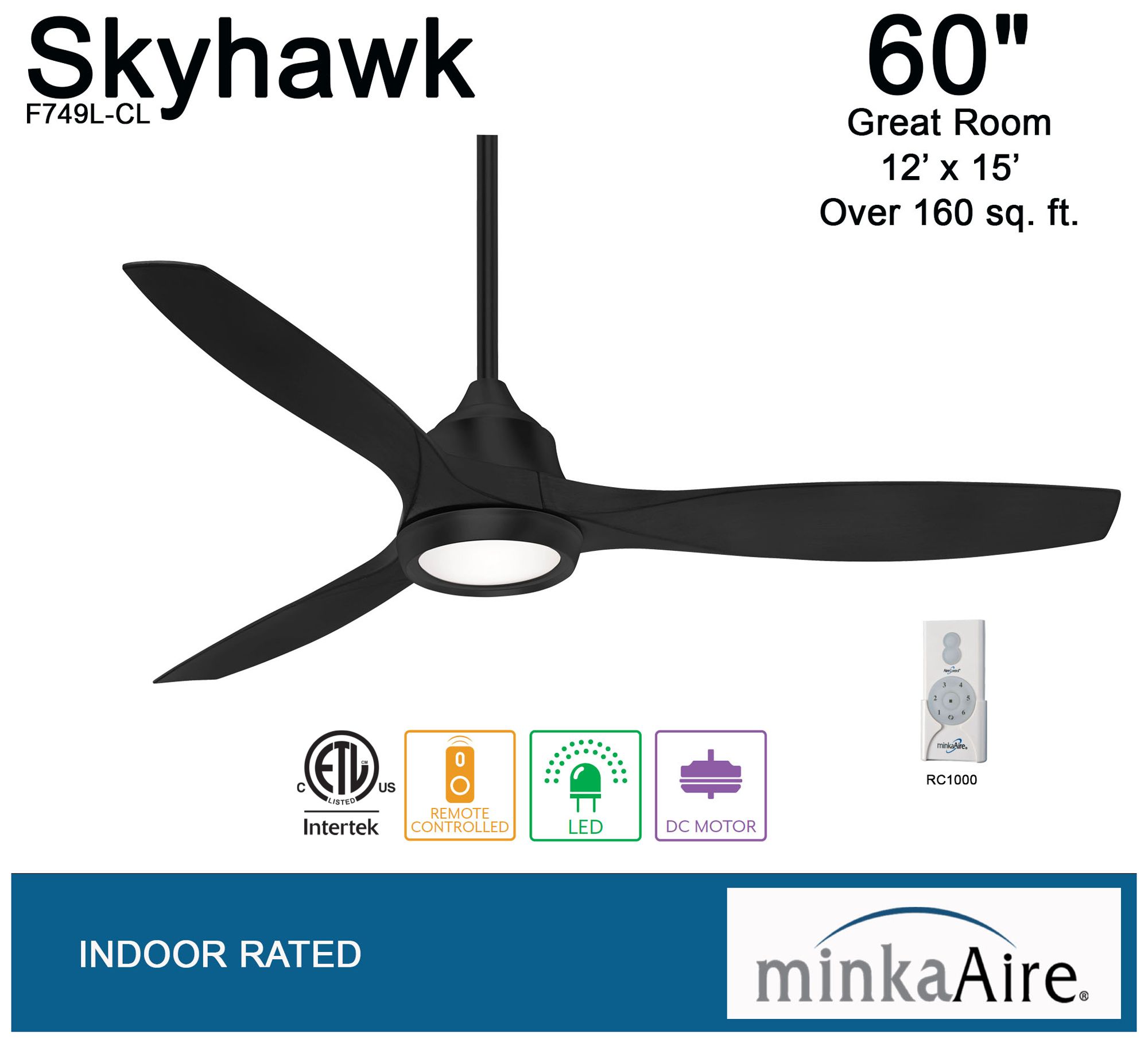Image 5 Minka Aire Skyhawk 60-inch LED Coal Indoor Ceiling Fan more views