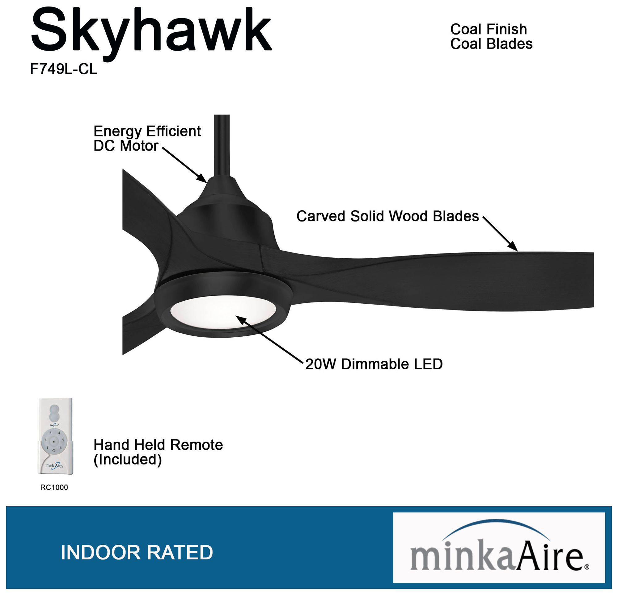 Image 6 Minka Aire Skyhawk 60-inch LED Coal Indoor Ceiling Fan more views