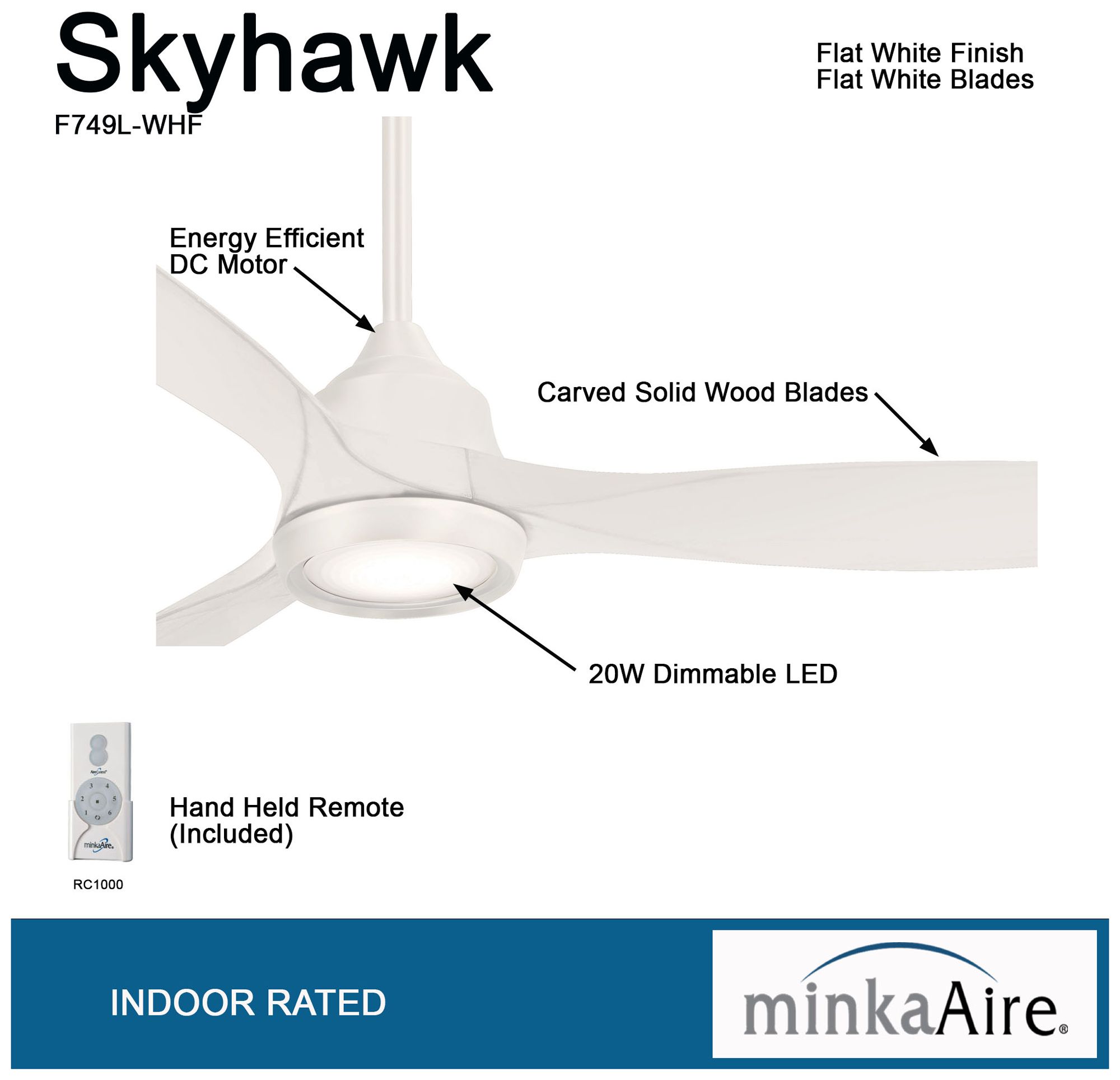 Image 6 Minka Aire Skyhawk 60-inch LED Flat White Indoor Ceiling Fan more views