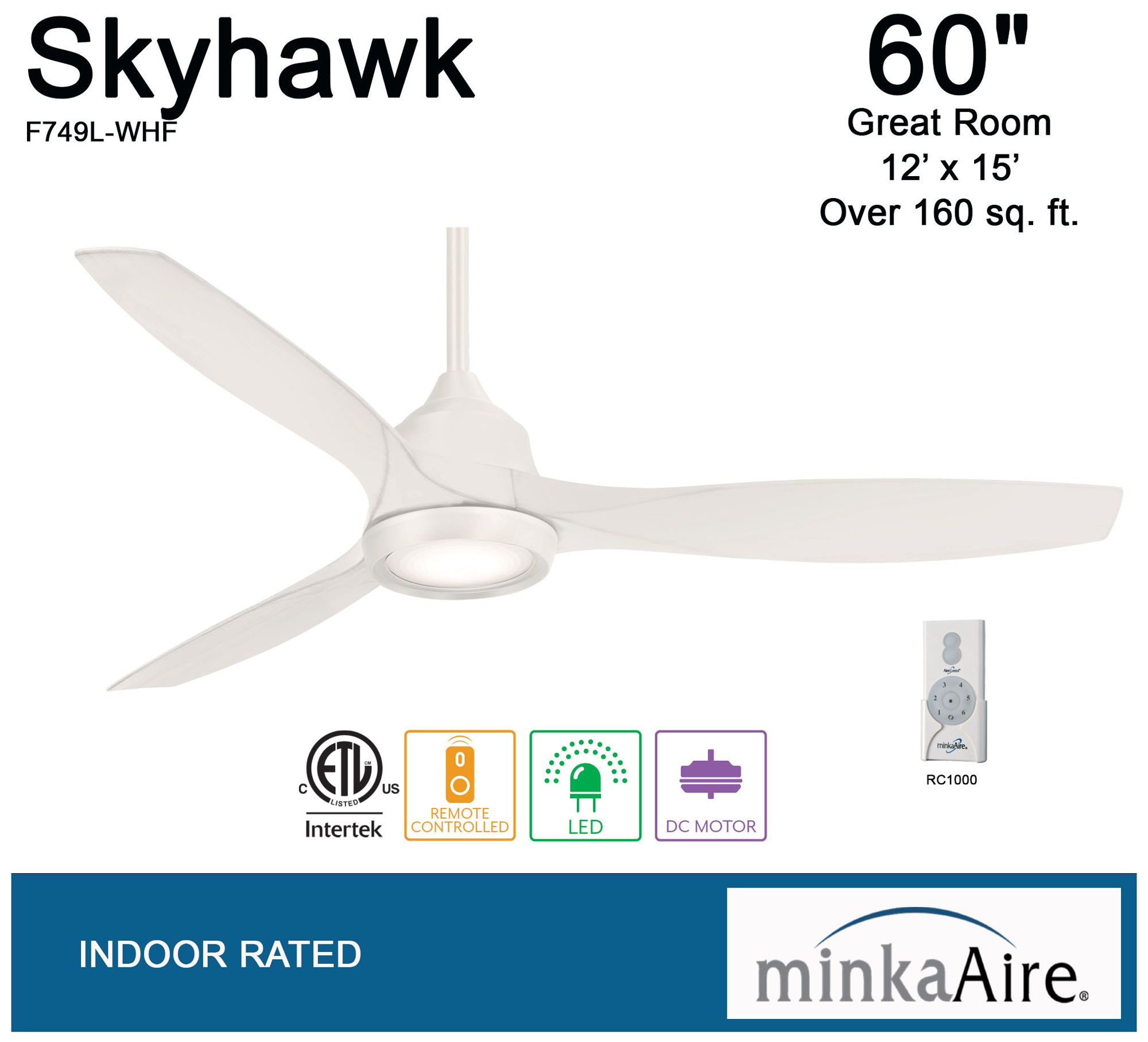 Image 7 Minka Aire Skyhawk 60-inch LED Flat White Indoor Ceiling Fan more views