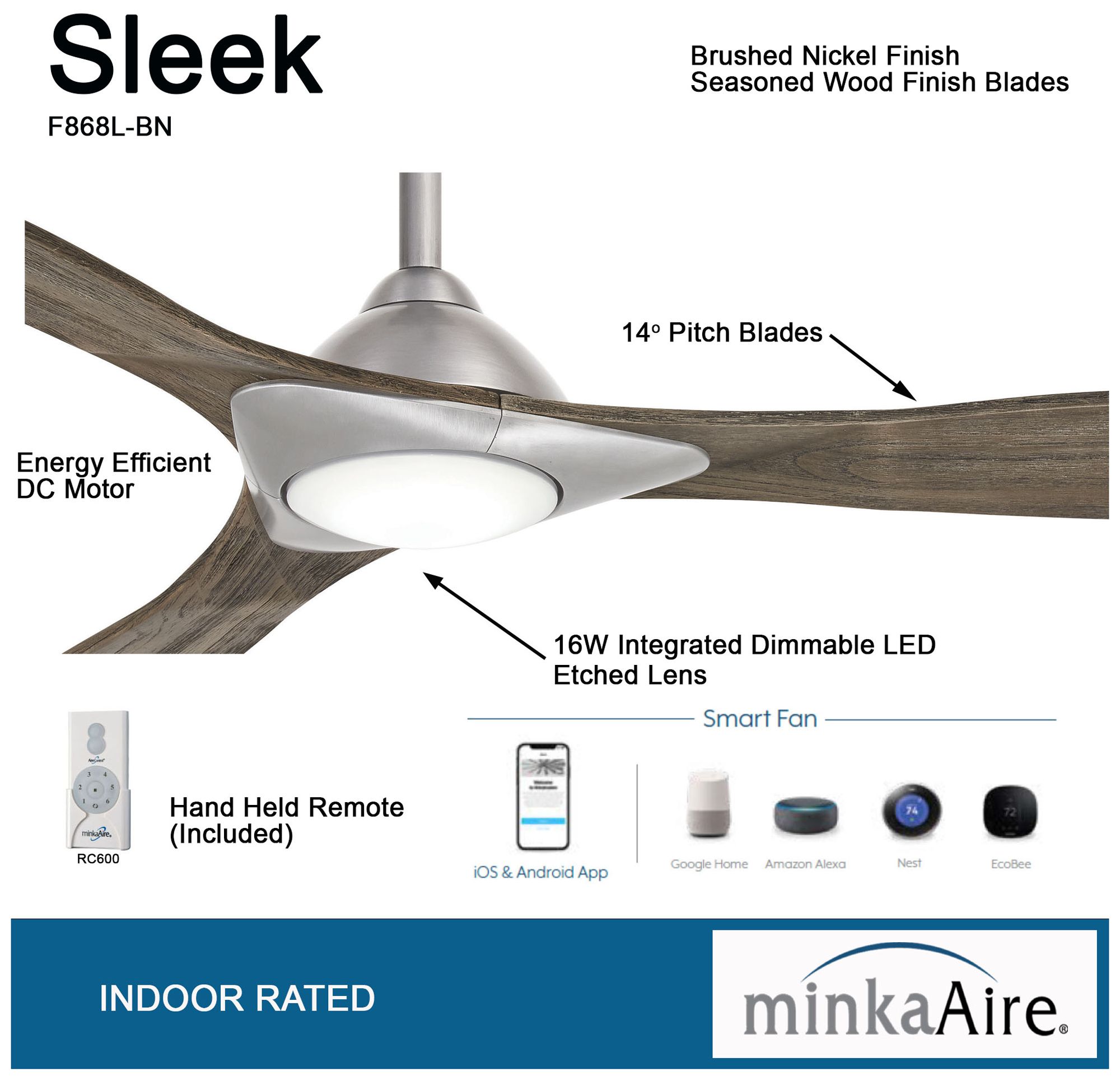 Image 6 Minka Aire Sleek 60-inch LED Brushed Nickel Indoor Ceiling Fan more views