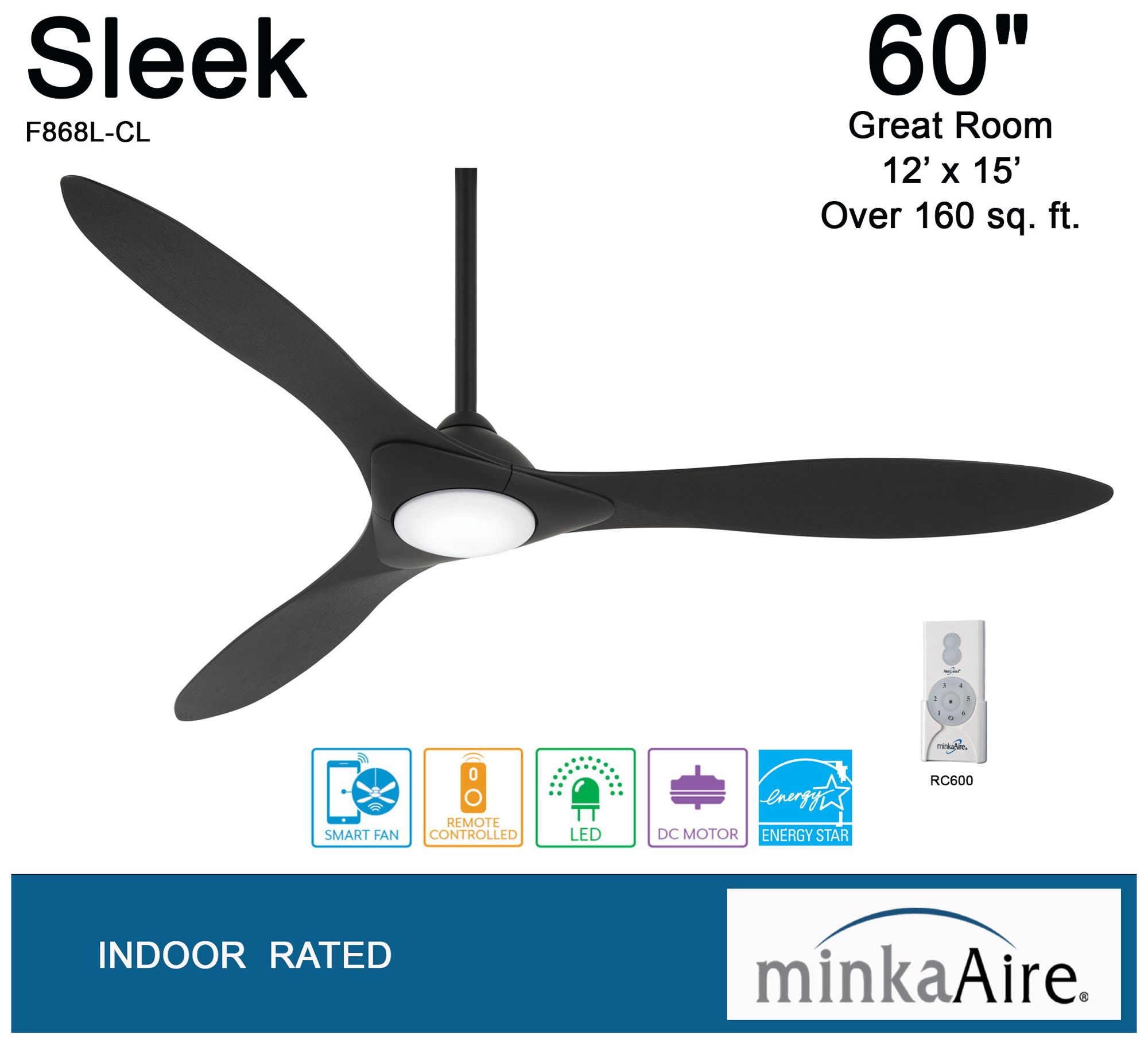 Image 5 Minka Aire Sleek 60-inch LED Coal Indoor Ceiling Fan more views