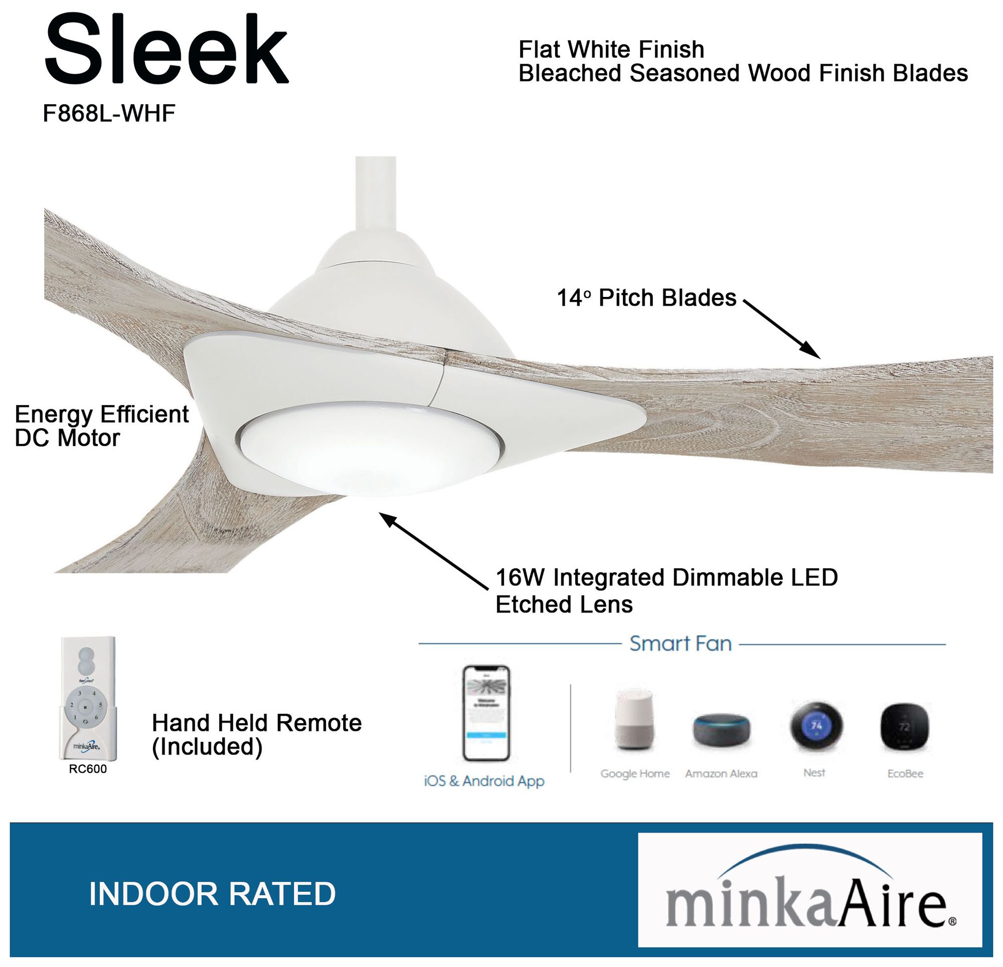 Image 6 Minka Aire Sleek 60-inch LED Flat White Indoor Ceiling Fan more views