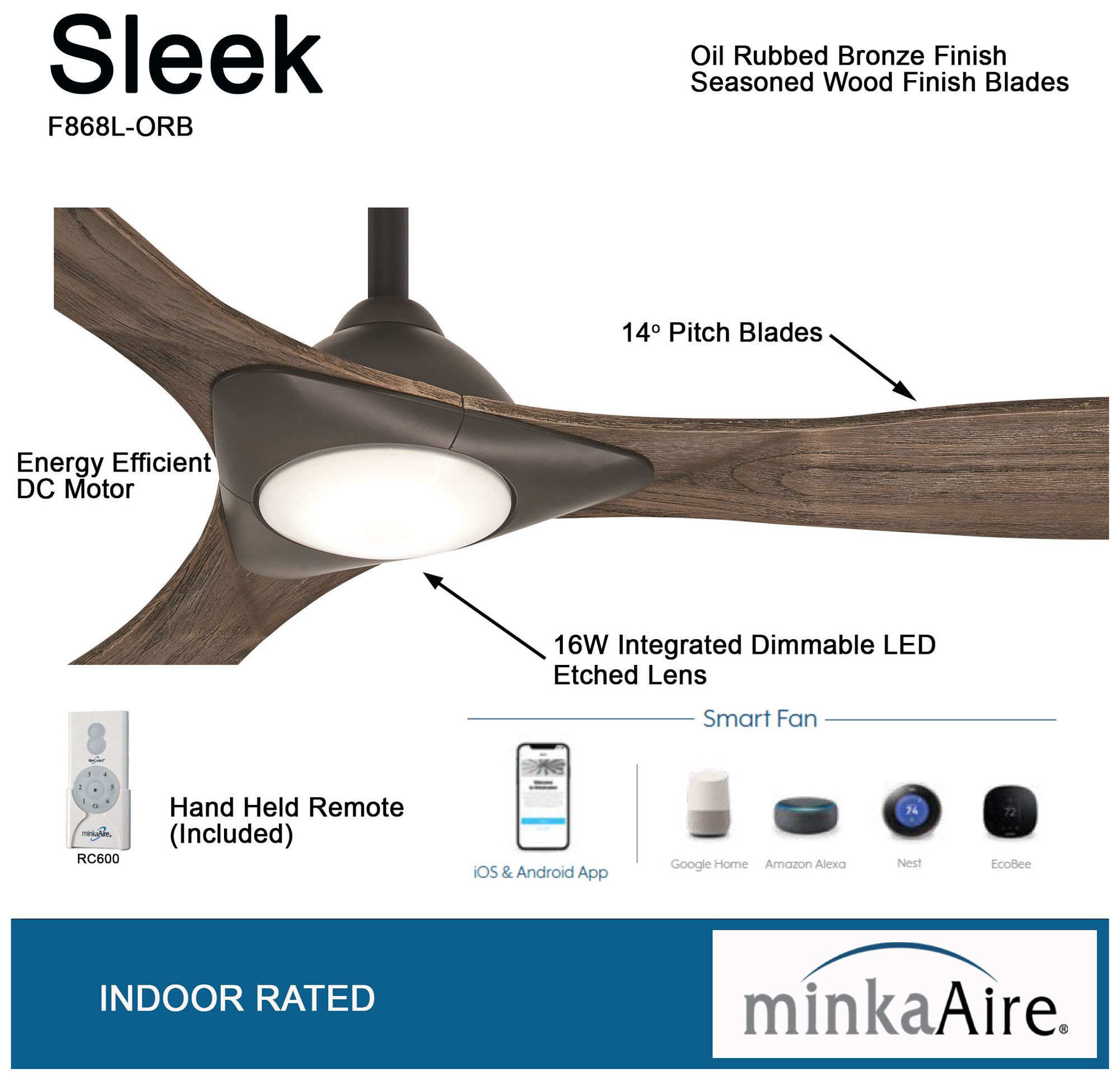 Image 6 Minka Aire Sleek 60-inch LED Oil Rubbed Bronze Indoor Ceiling Fan more views