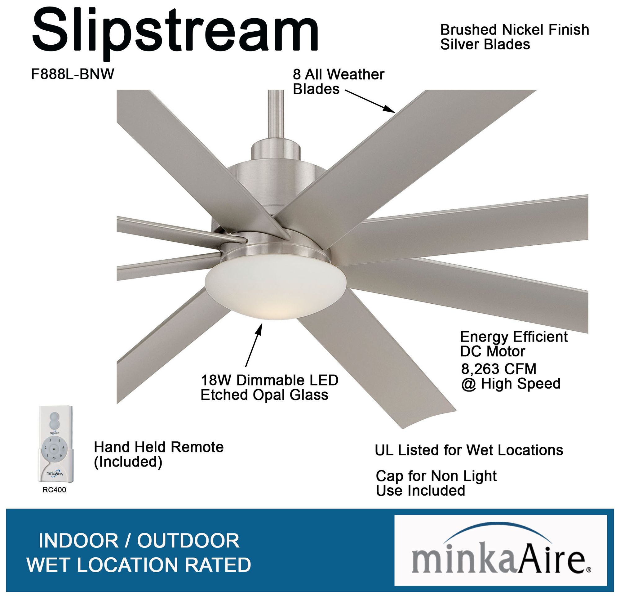 Image 7 Minka Aire Slipstream 65-inch LED Brushed Nickel Outdoor Ceiling Fan more views