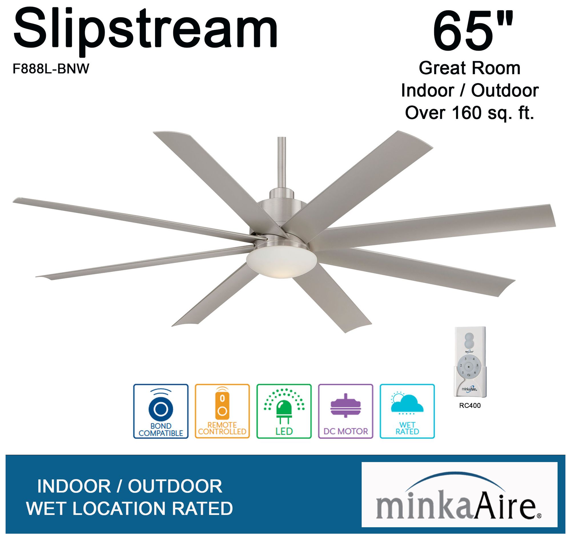 Minka Aire Slipstream 65-inch LED Brushed Nickel Outdoor Ceiling Fan