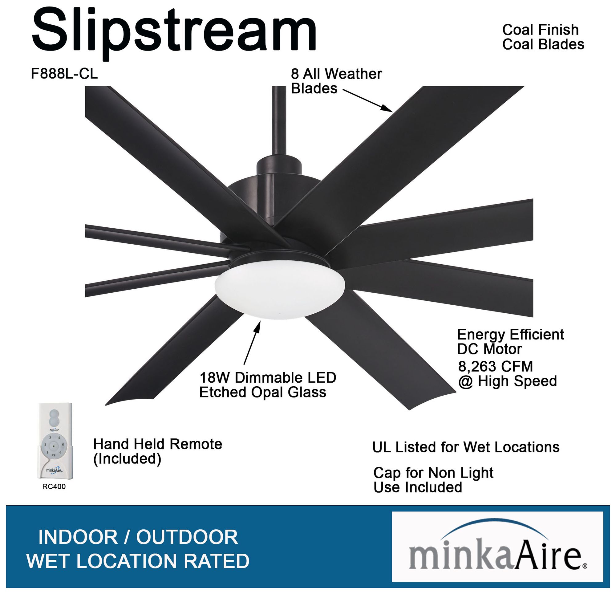 Image 6 Minka Aire Slipstream 65-inch LED Coal Outdoor Ceiling Fan more views