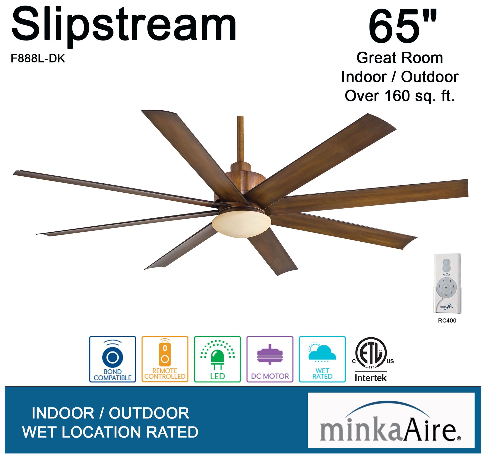Image 6 Minka Aire Slipstream 65-inch LED Distressed Koa Outdoor Ceiling Fan more views