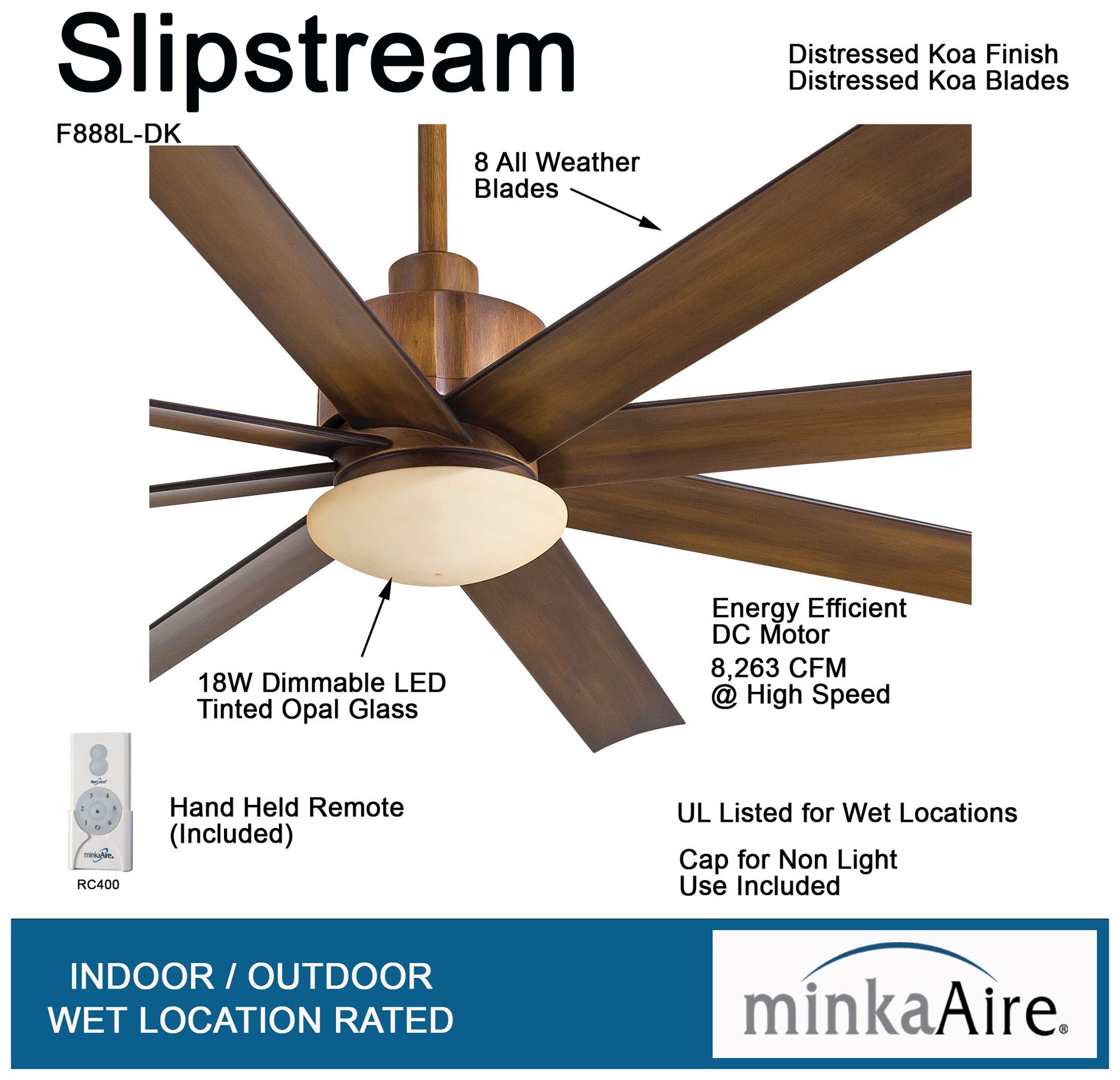 Image 7 Minka Aire Slipstream 65-inch LED Distressed Koa Outdoor Ceiling Fan more views