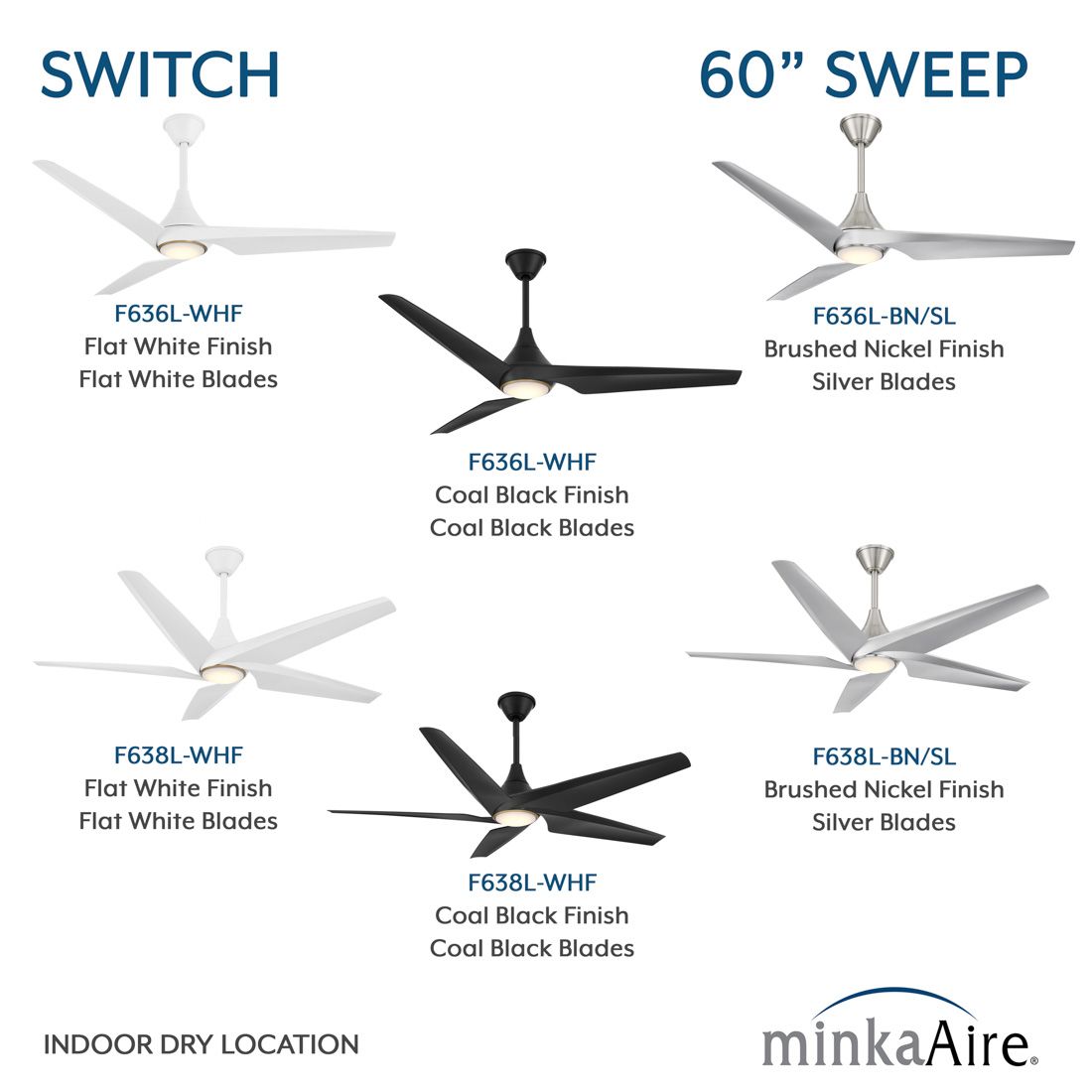 Minka-Aire Switch 60-in LED Brushed Nickel 3-Blade Dual Mount Ceiling Fan