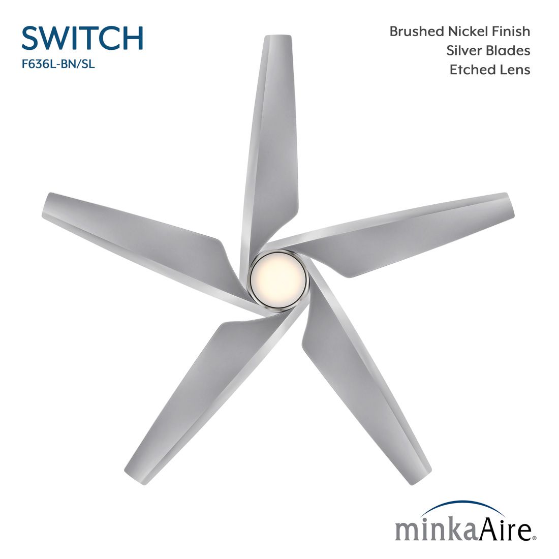 Minka-Aire Switch 60-in LED Brushed Nickel 5-Blade Dual Mount Ceiling Fan