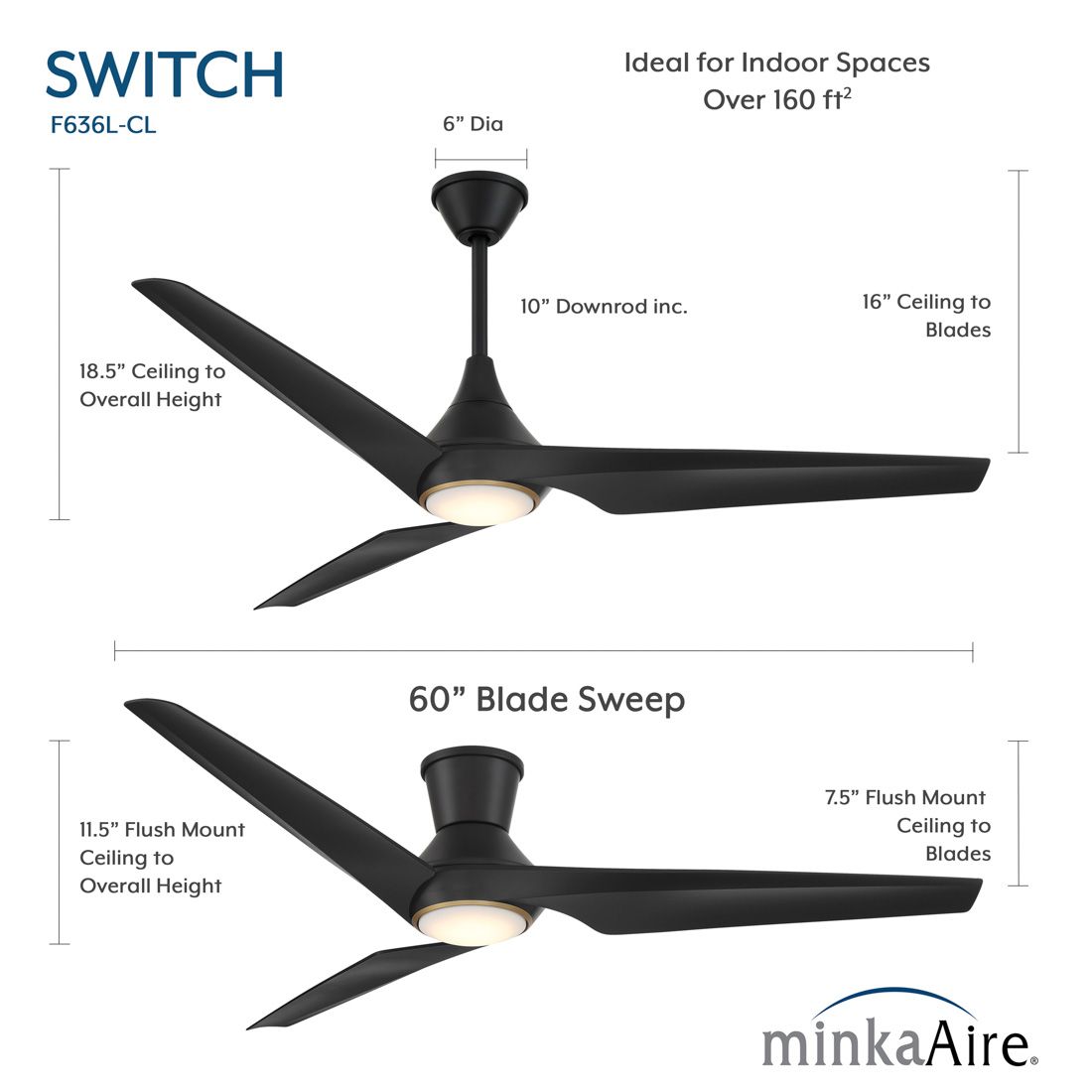Minka-Aire Switch 60-in LED Coal Black 3-Blade Dual Mount Ceiling Fan