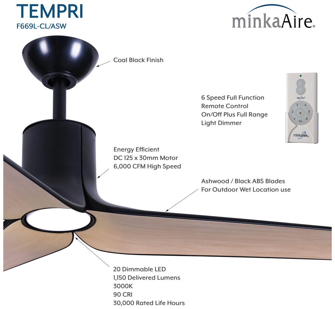 Image 5 Minka-Aire Tempri 56-in LED Coal Black Indoor/Outdoor 3-Blade Ceiling Fan more views