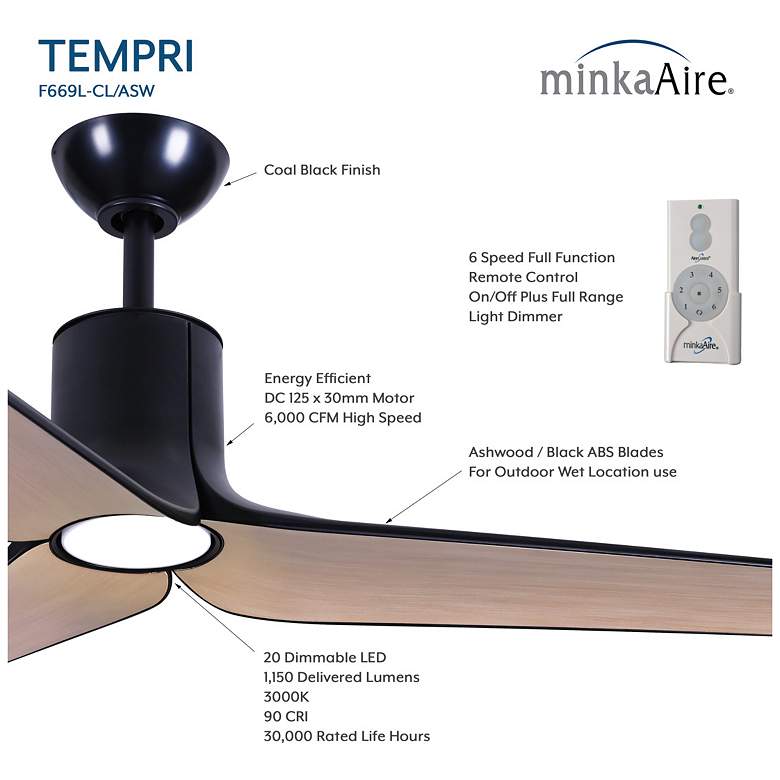 Image 5 Minka-Aire Tempri 56-in LED Coal Black Indoor/Outdoor 3-Blade Ceiling Fan more views