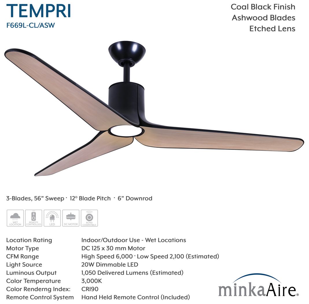 Image 7 Minka-Aire Tempri 56-in LED Coal Black Indoor/Outdoor 3-Blade Ceiling Fan more views