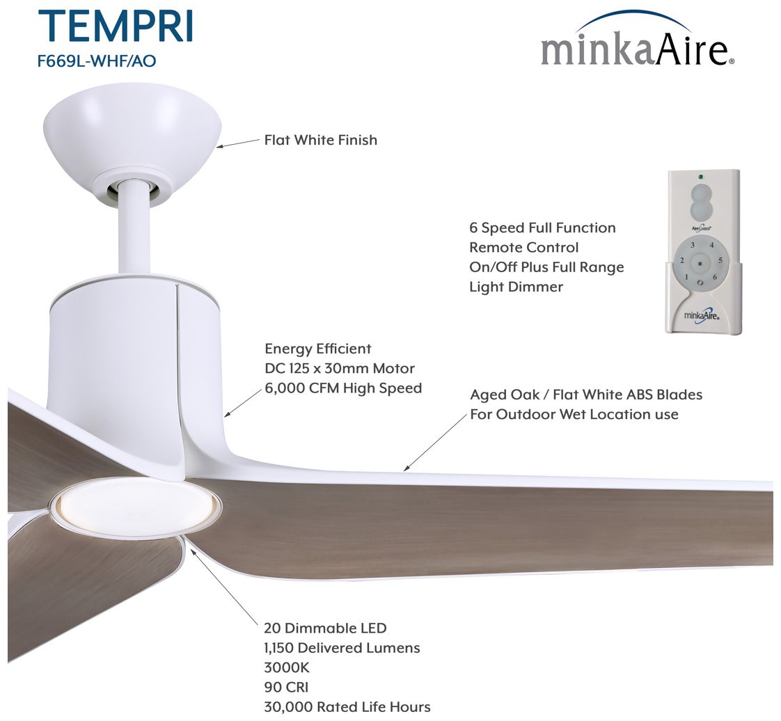 Image 5 Minka-Aire Tempri 56-in LED Flat White Indoor/Outdoor 3-Blade Ceiling Fan more views