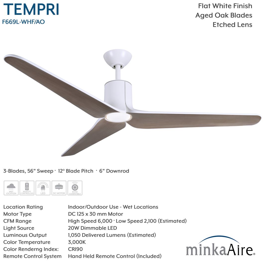 Image 7 Minka-Aire Tempri 56-in LED Flat White Indoor/Outdoor 3-Blade Ceiling Fan more views