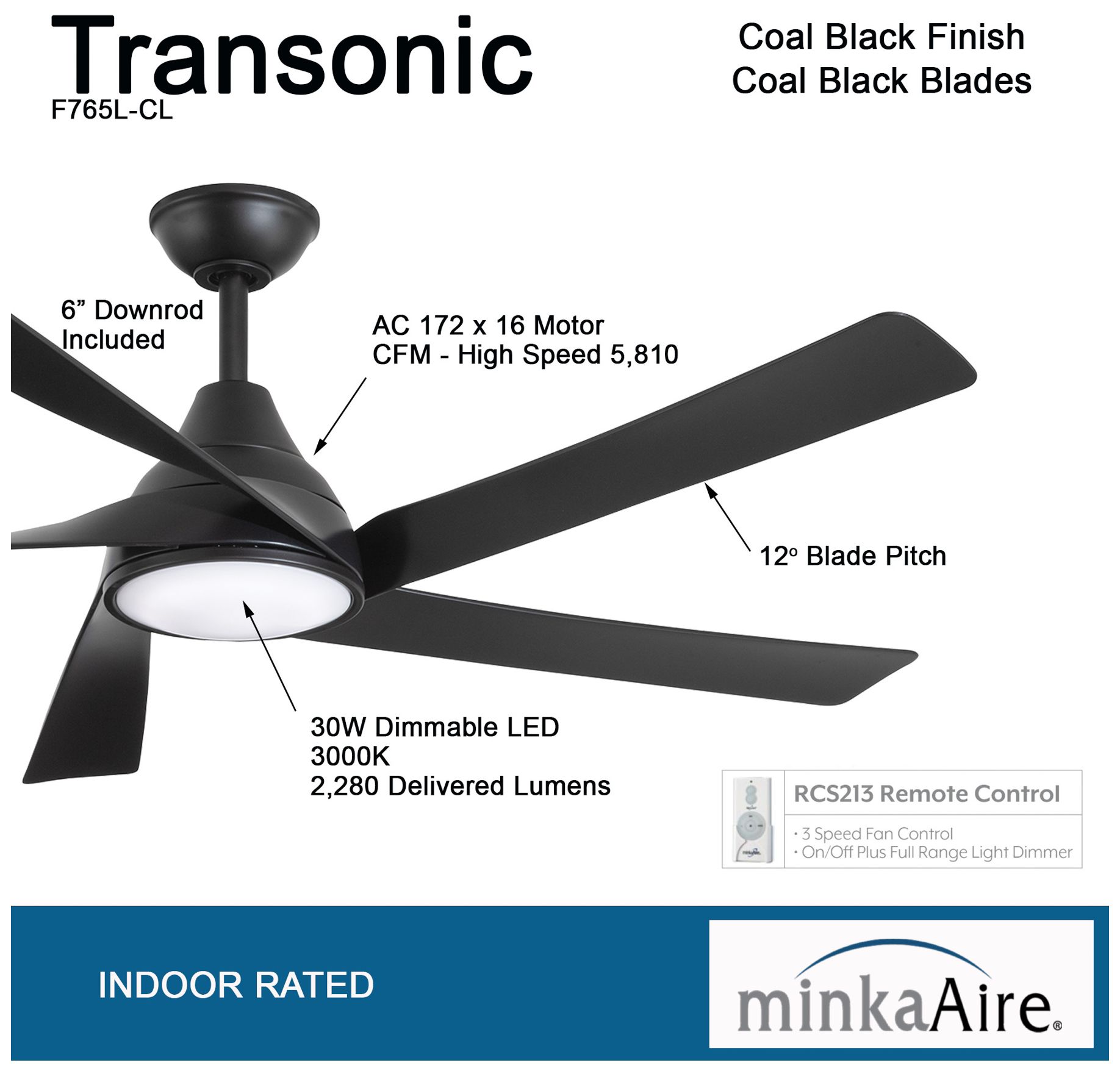 Minka Aire Transonic 56-Inch LED Black Ceiling Fan