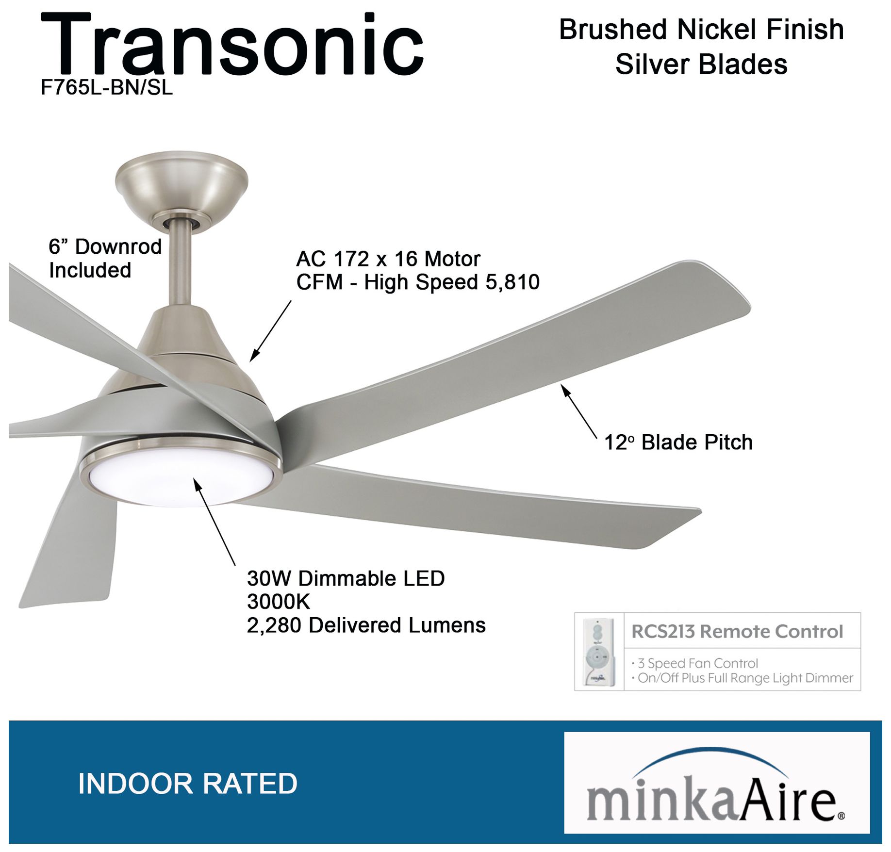Image 4 Minka Aire Transonic 56-Inch LED Brushed Nickel Ceiling Fan more views