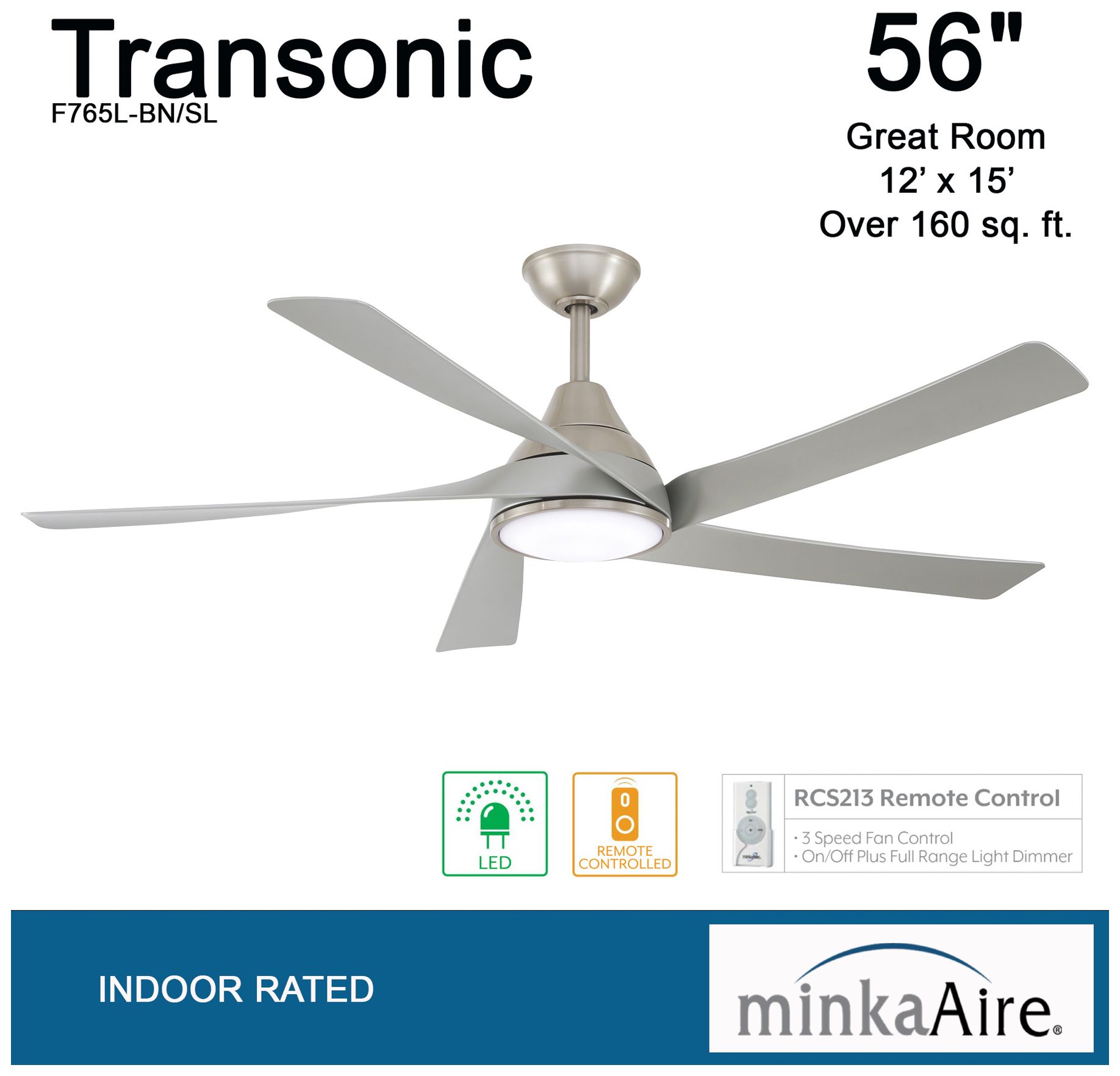 Image 6 Minka Aire Transonic 56-Inch LED Brushed Nickel Ceiling Fan more views