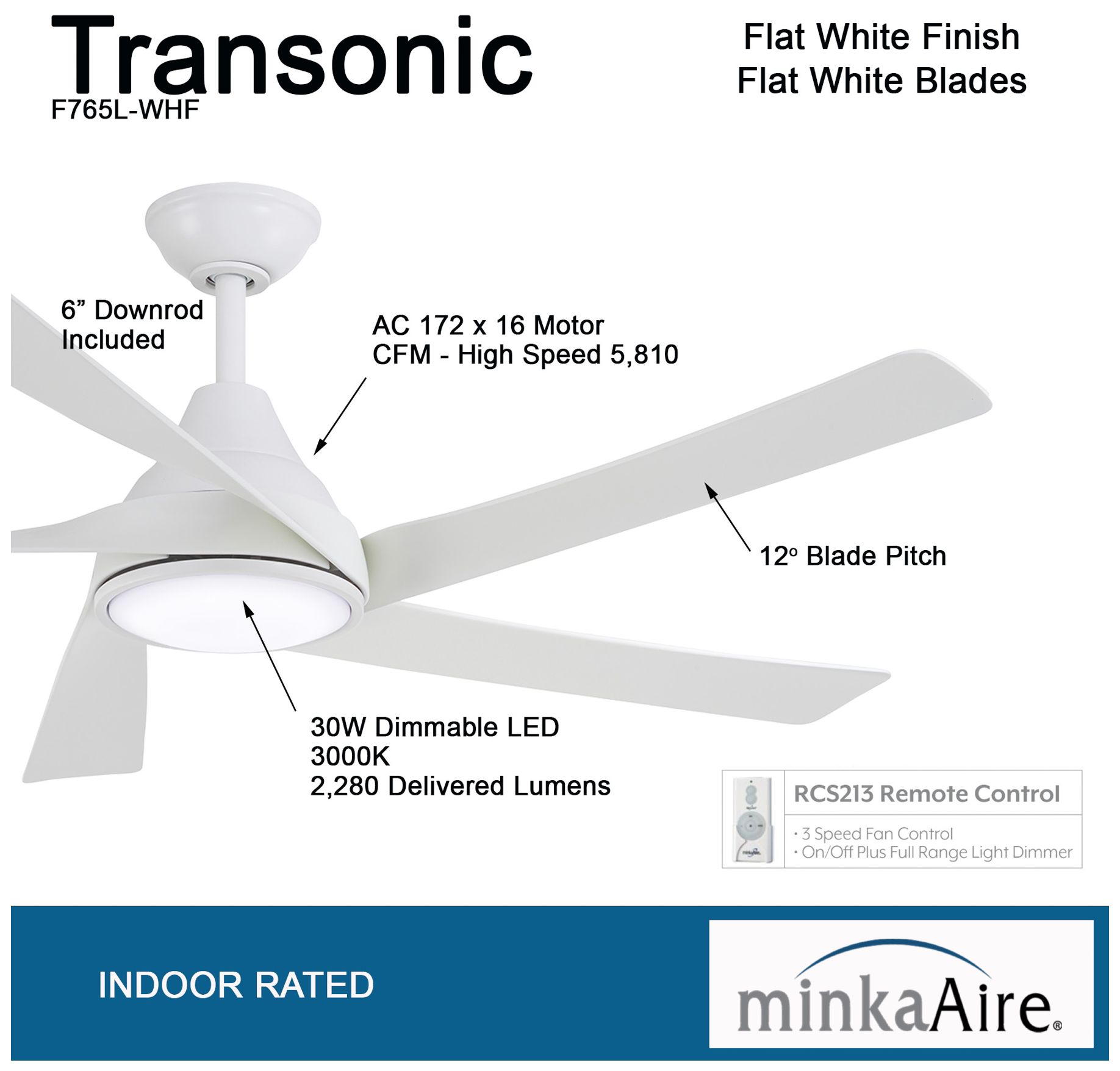 Image 7 Minka Aire Transonic 56-Inch LED Flat White Ceiling Fan more views