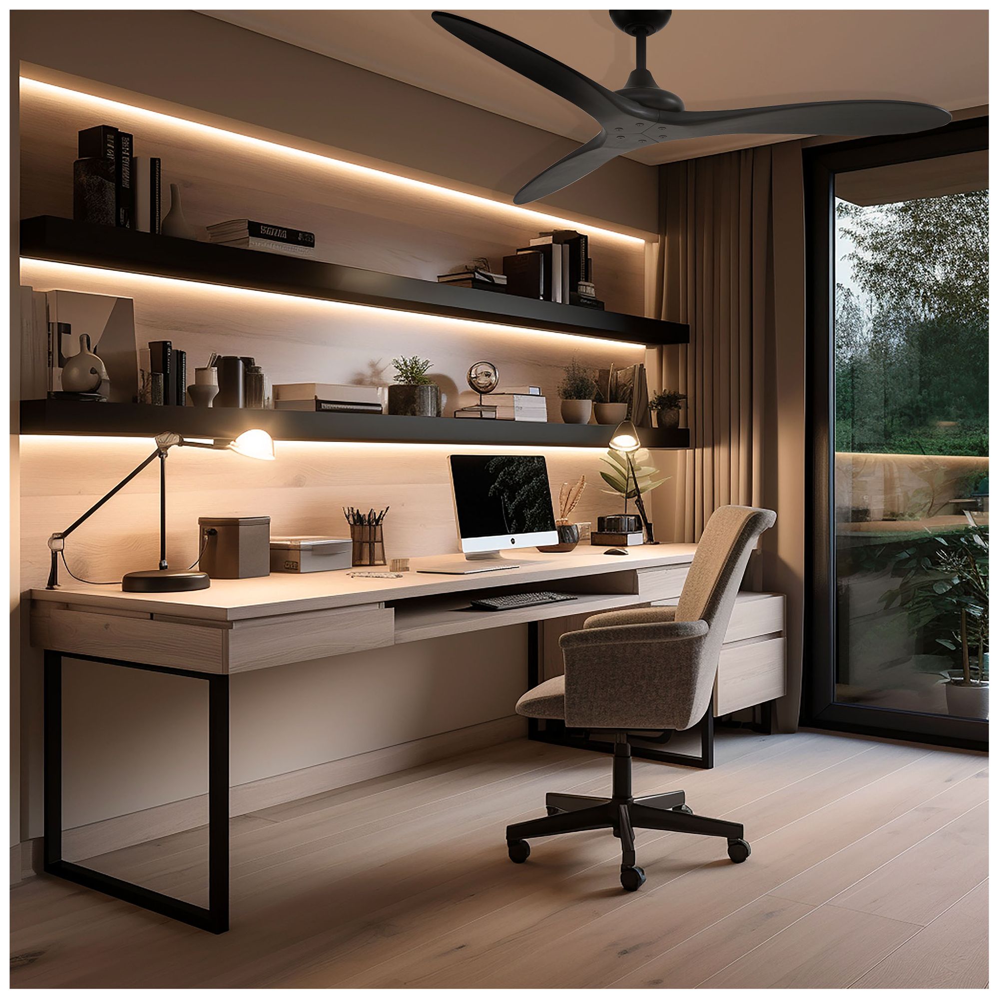 Minka Aire Vapor 60-in LED Black and Koa Indoor Ceiling Fan with Remote in scene
