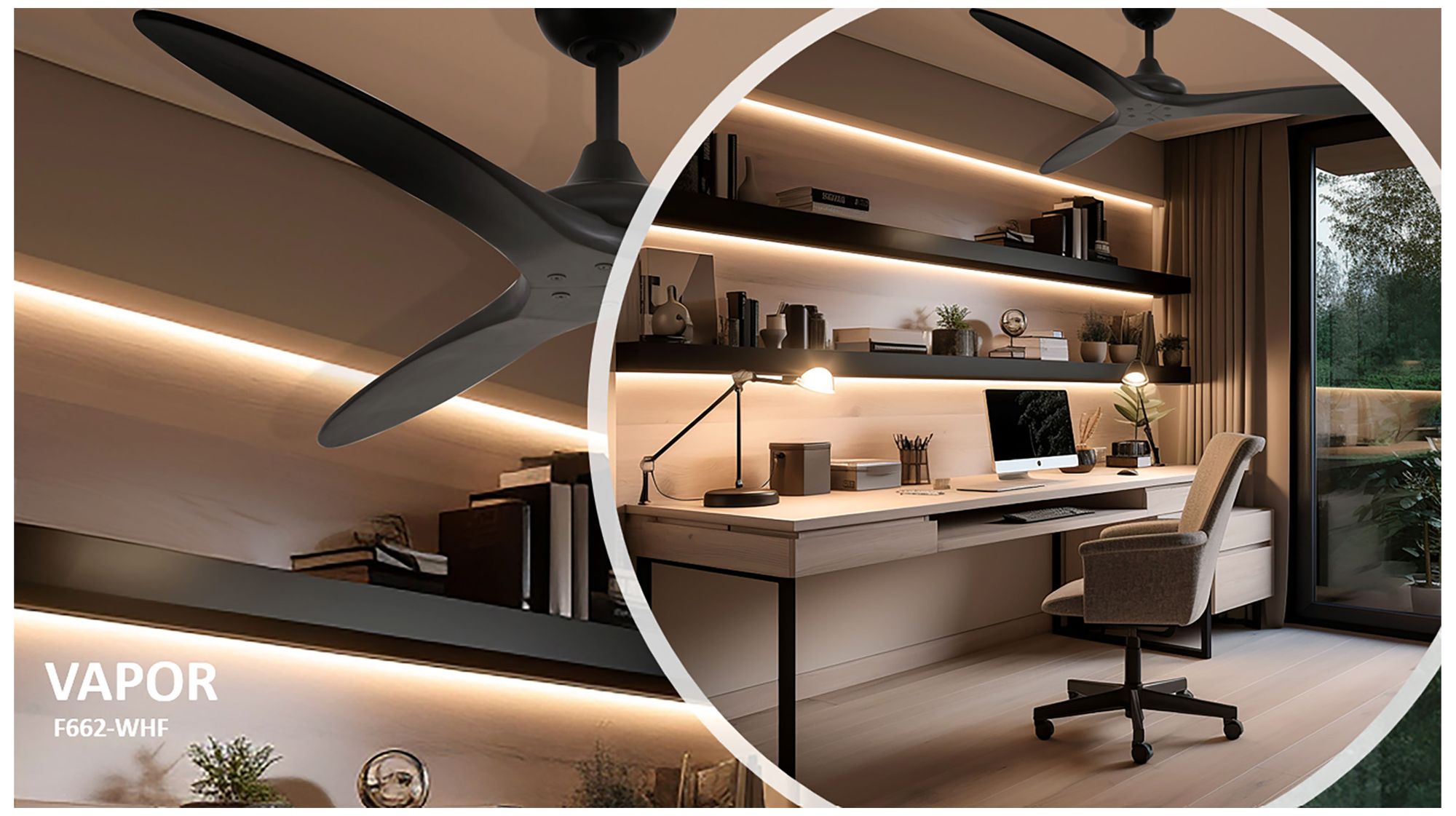 Minka Aire Vapor 60-in LED Black and Koa Indoor Ceiling Fan with Remote in scene