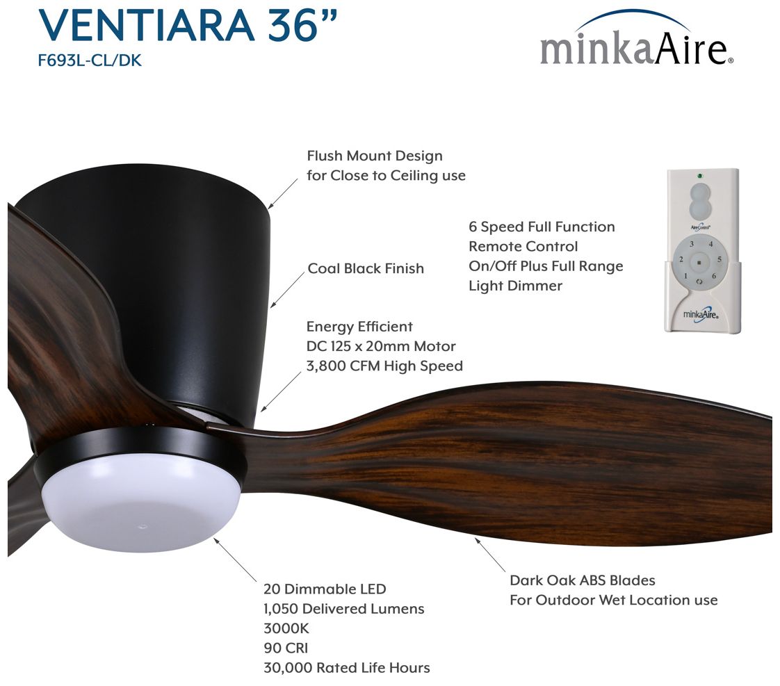 Image 2 Minka-Aire Ventiara 36-in LED Coal Black Indoor/Outdoor 3-Blade Ceiling Fan more views