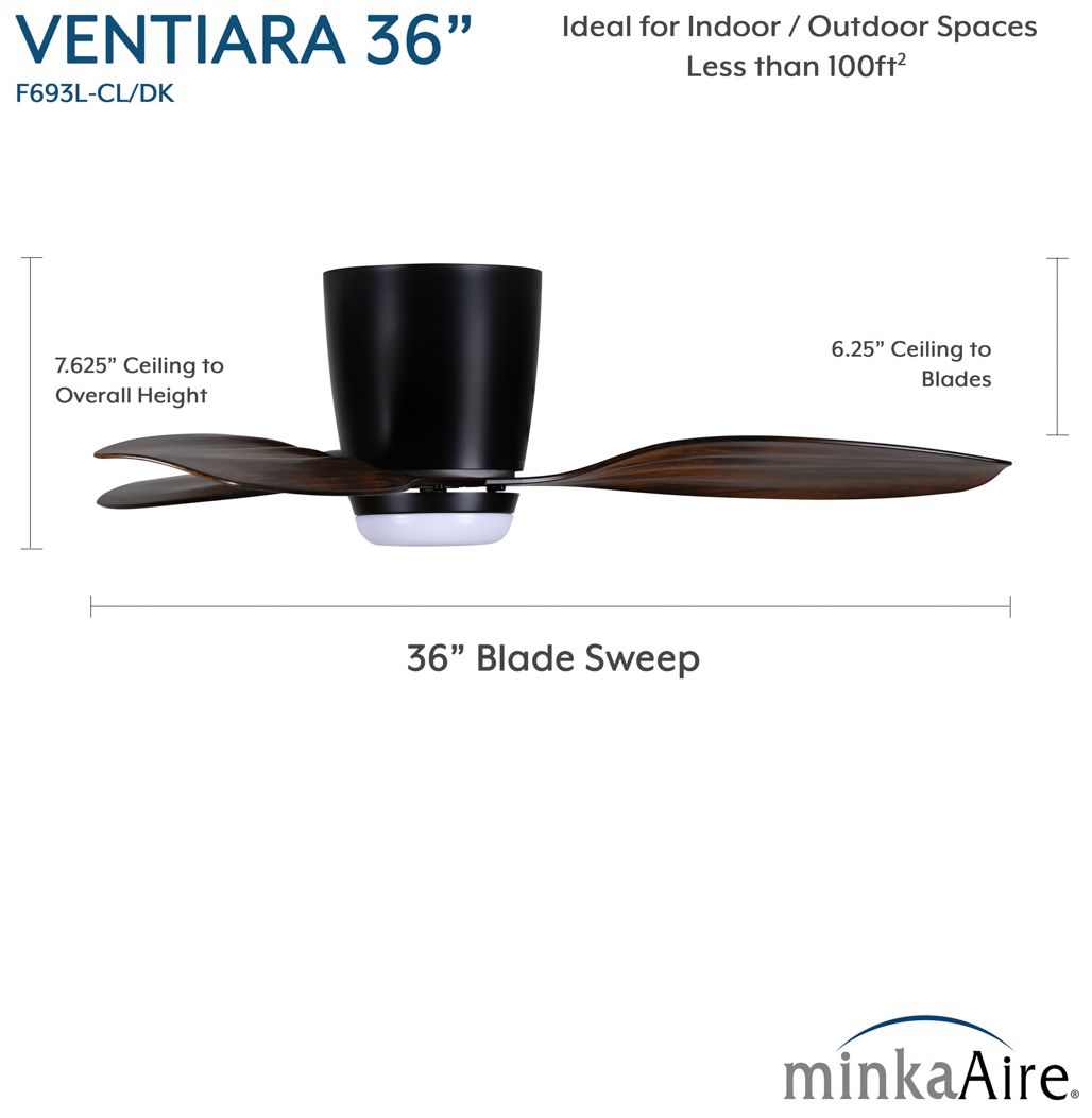 Image 3 Minka-Aire Ventiara 36-in LED Coal Black Indoor/Outdoor 3-Blade Ceiling Fan more views