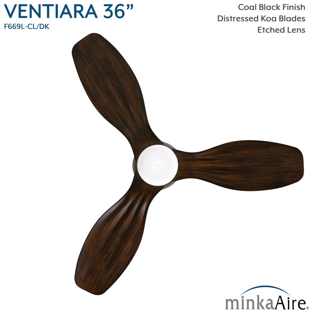 Image 4 Minka-Aire Ventiara 36-in LED Coal Black Indoor/Outdoor 3-Blade Ceiling Fan more views