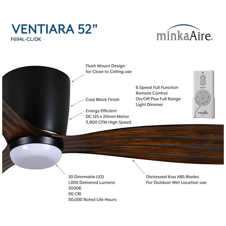 Image 6 Minka-Aire Ventiara 52-in LED Coal Black Indoor/Outdoor 3-Blade Ceiling Fan more views