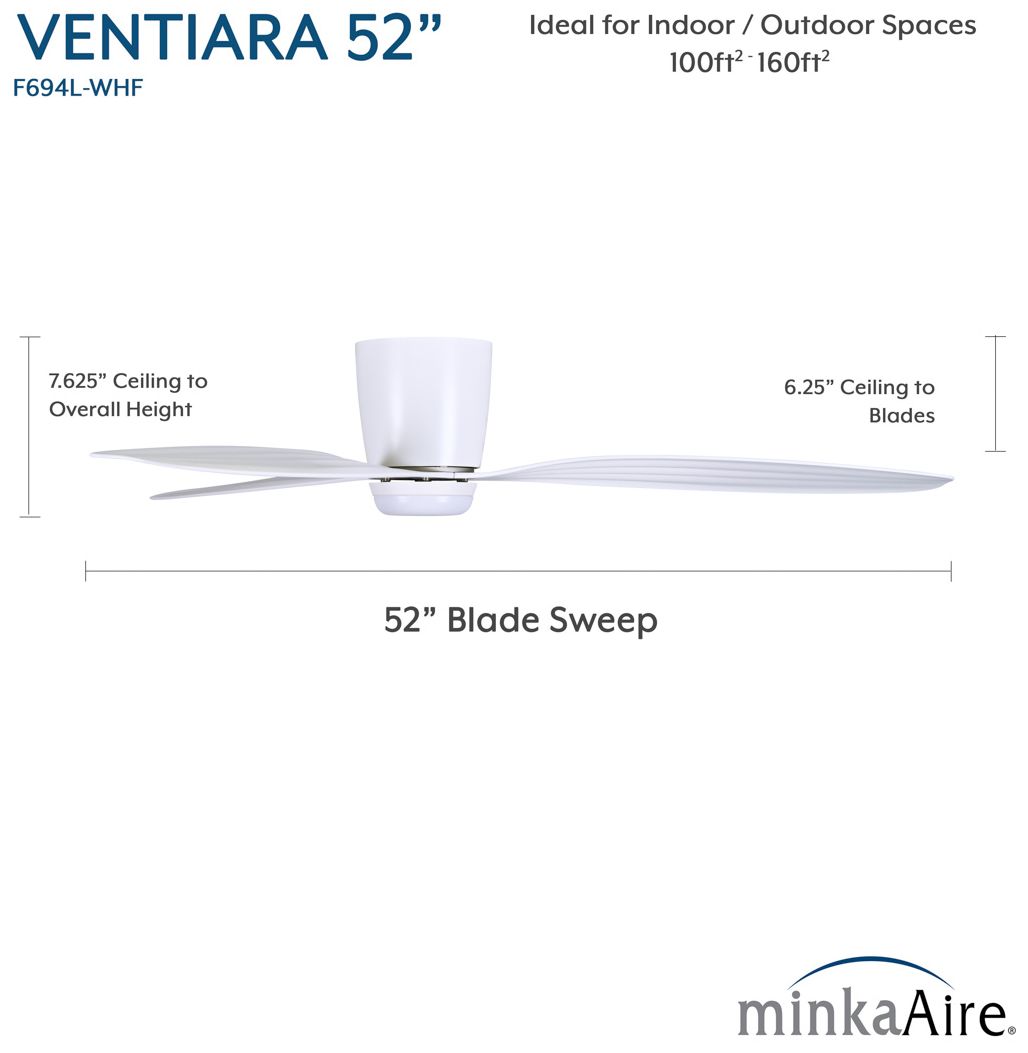 Image 5 Minka-Aire Ventiara 52-in LED Flat White Indoor/Outdoor 3-Blade Ceiling Fan more views