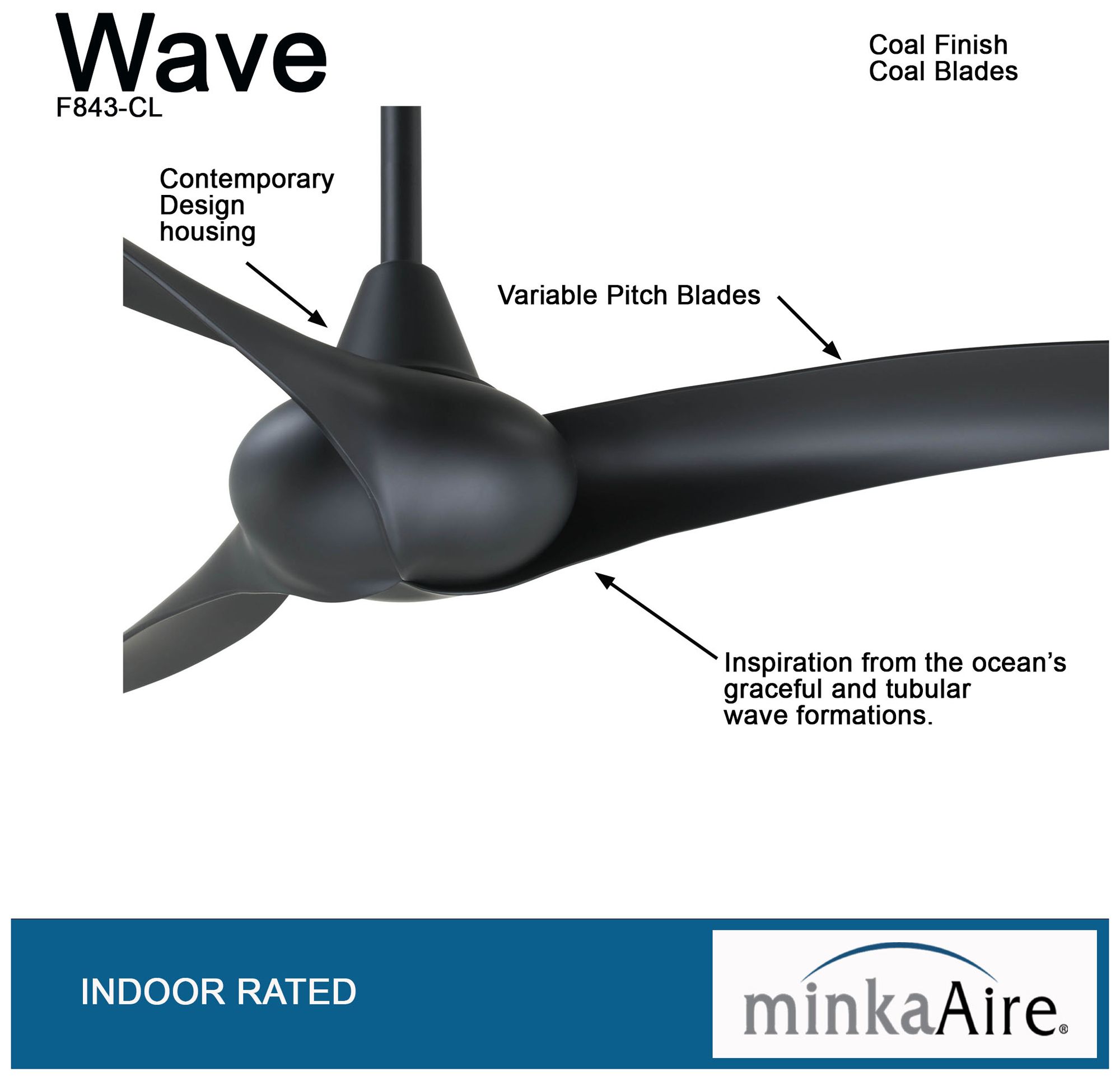 Image 5 Minka Aire Wave 52-inch Coal Black Indoor Ceiling Fan with Remote more views