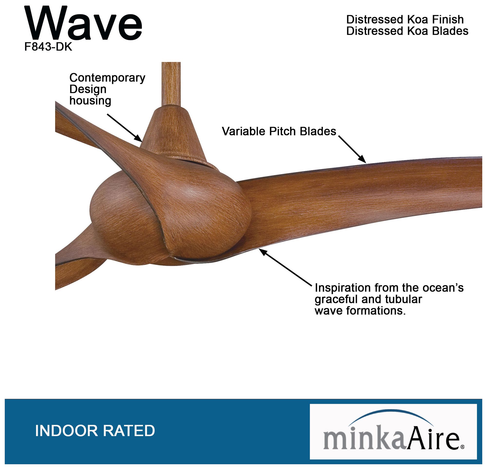 Image 5 Minka Aire Wave 52-inch Distressed Koa Indoor Ceiling Fan with Remote more views