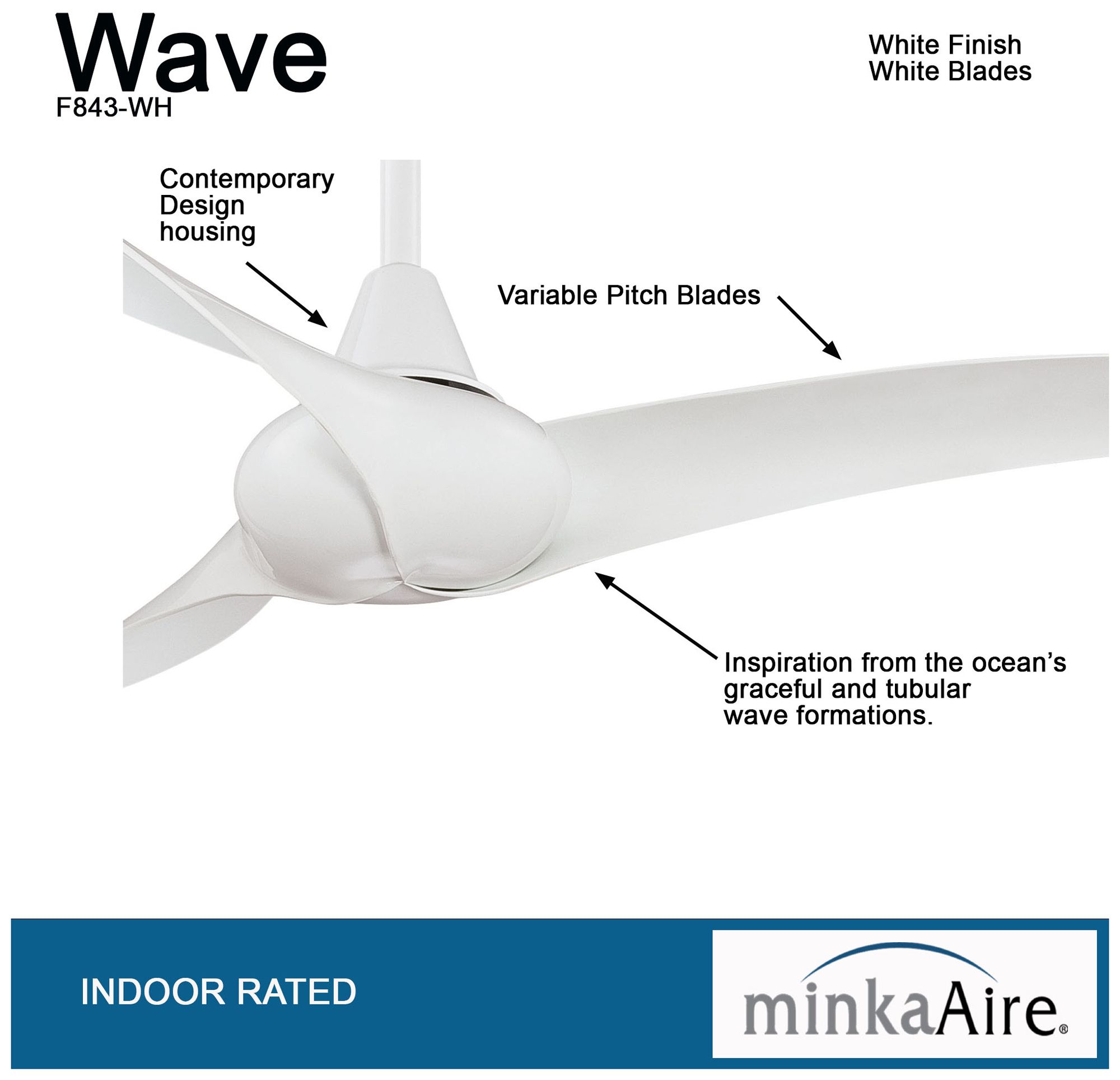 Image 5 Minka Aire Wave 52-inch White 3-Blade Indoor Ceiling Fan with Remote more views