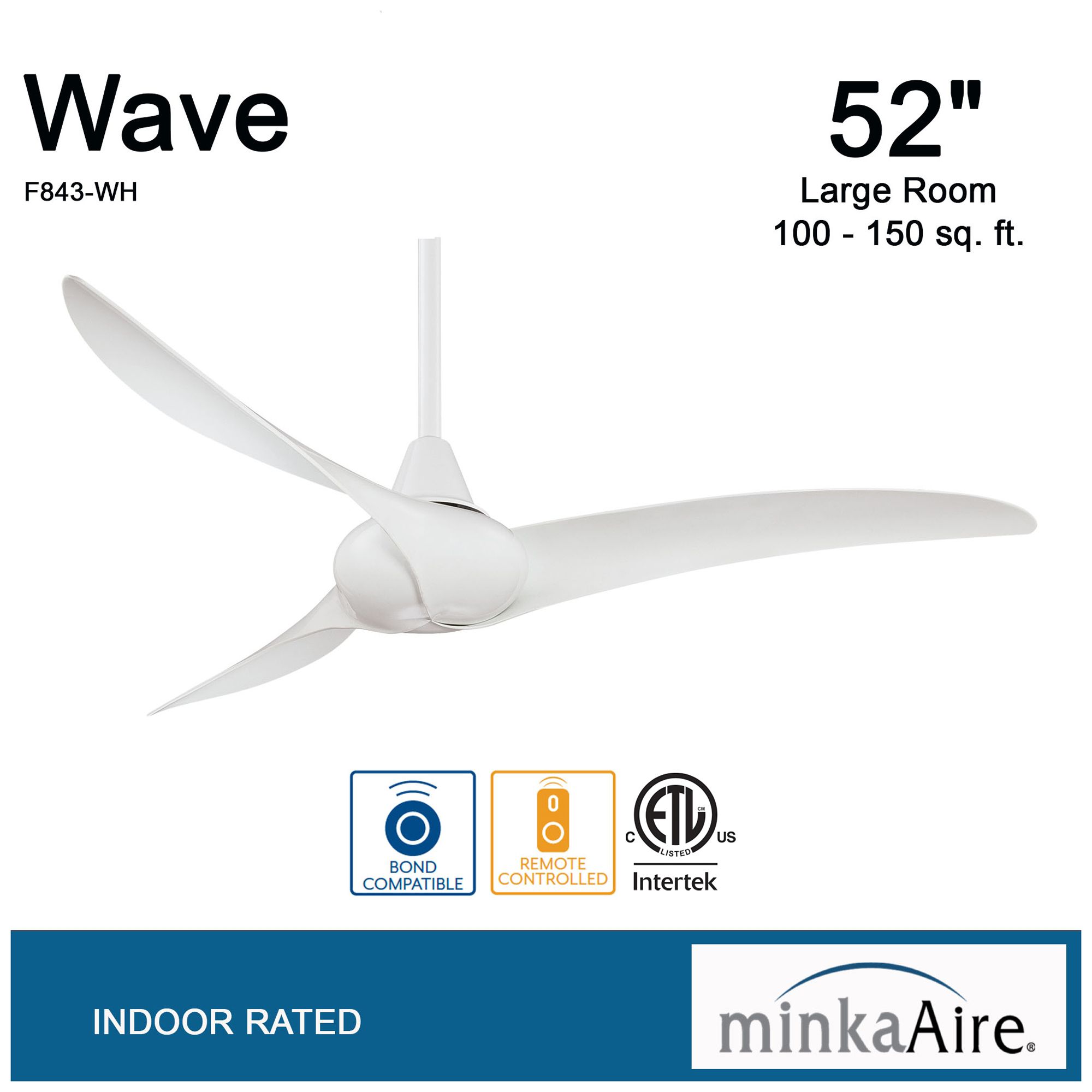 Image 6 Minka Aire Wave 52-inch White 3-Blade Indoor Ceiling Fan with Remote more views