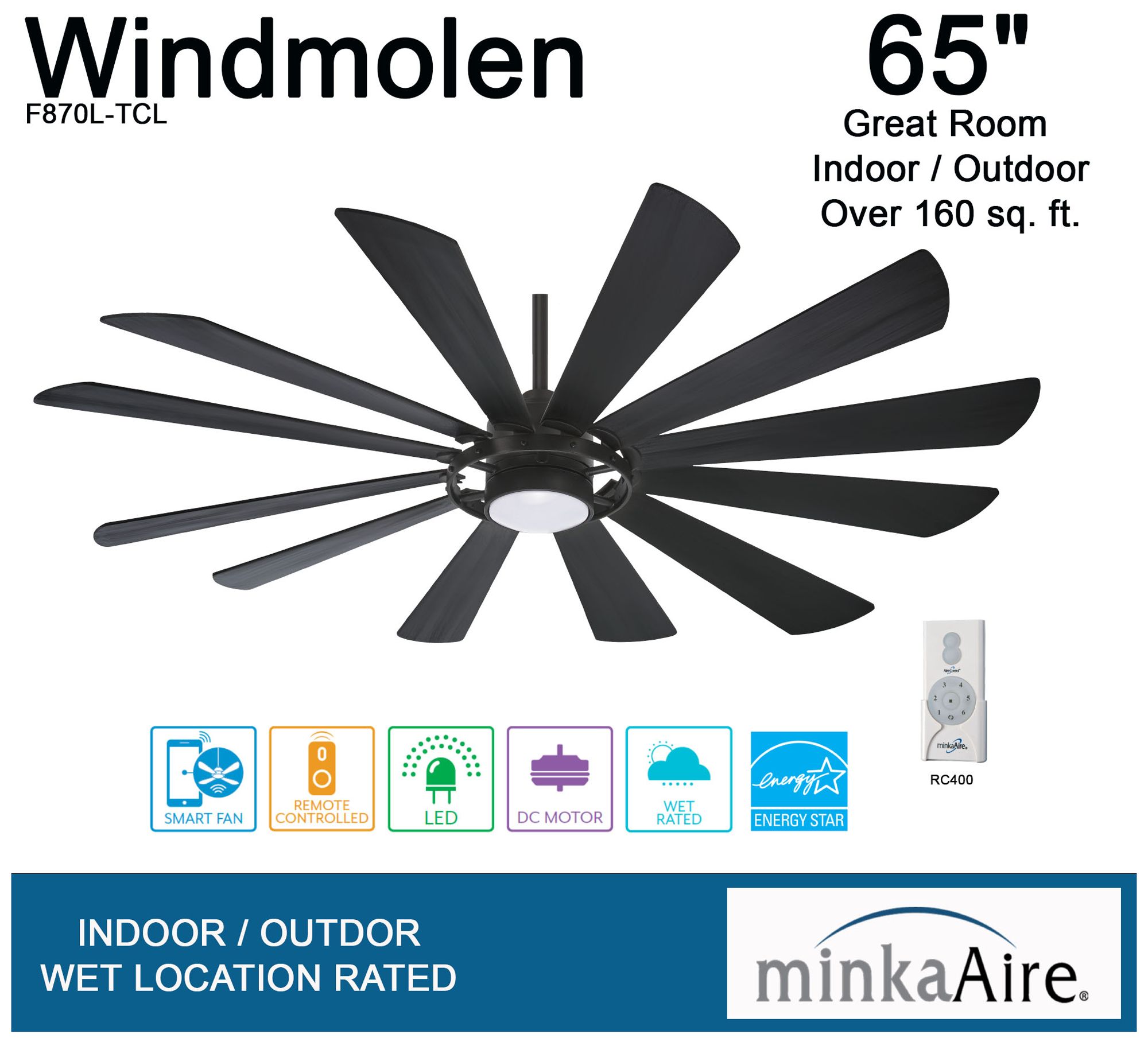 Image 6 Minka-Aire Windmolen 65-in LED Textured Coal Outdoor Smart Ceiling Fan more views