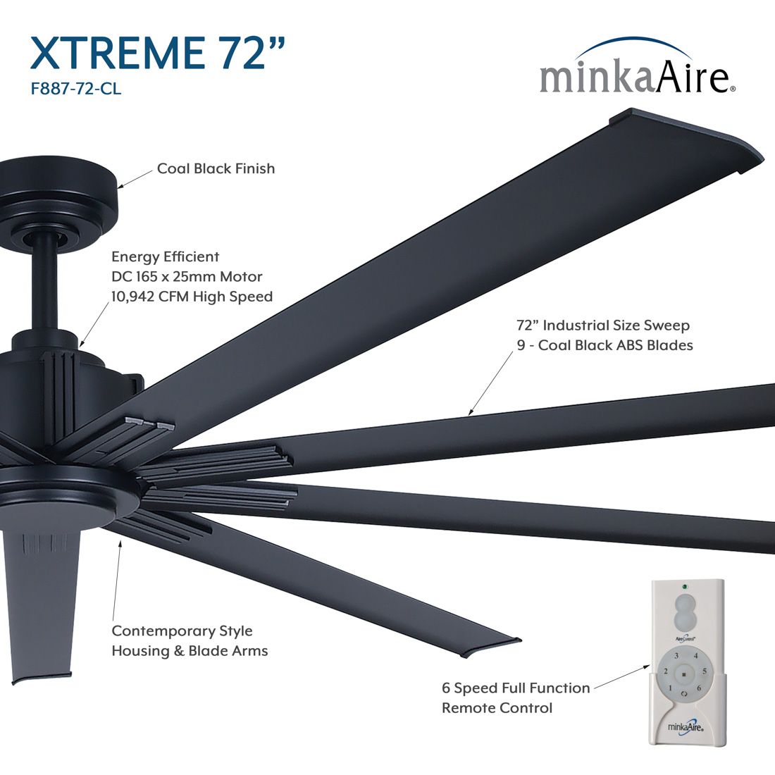 Image 5 Minka-Aire Xtreme 72-in Coal Black Indoor 9-Blade Ceiling Fan with Remote more views